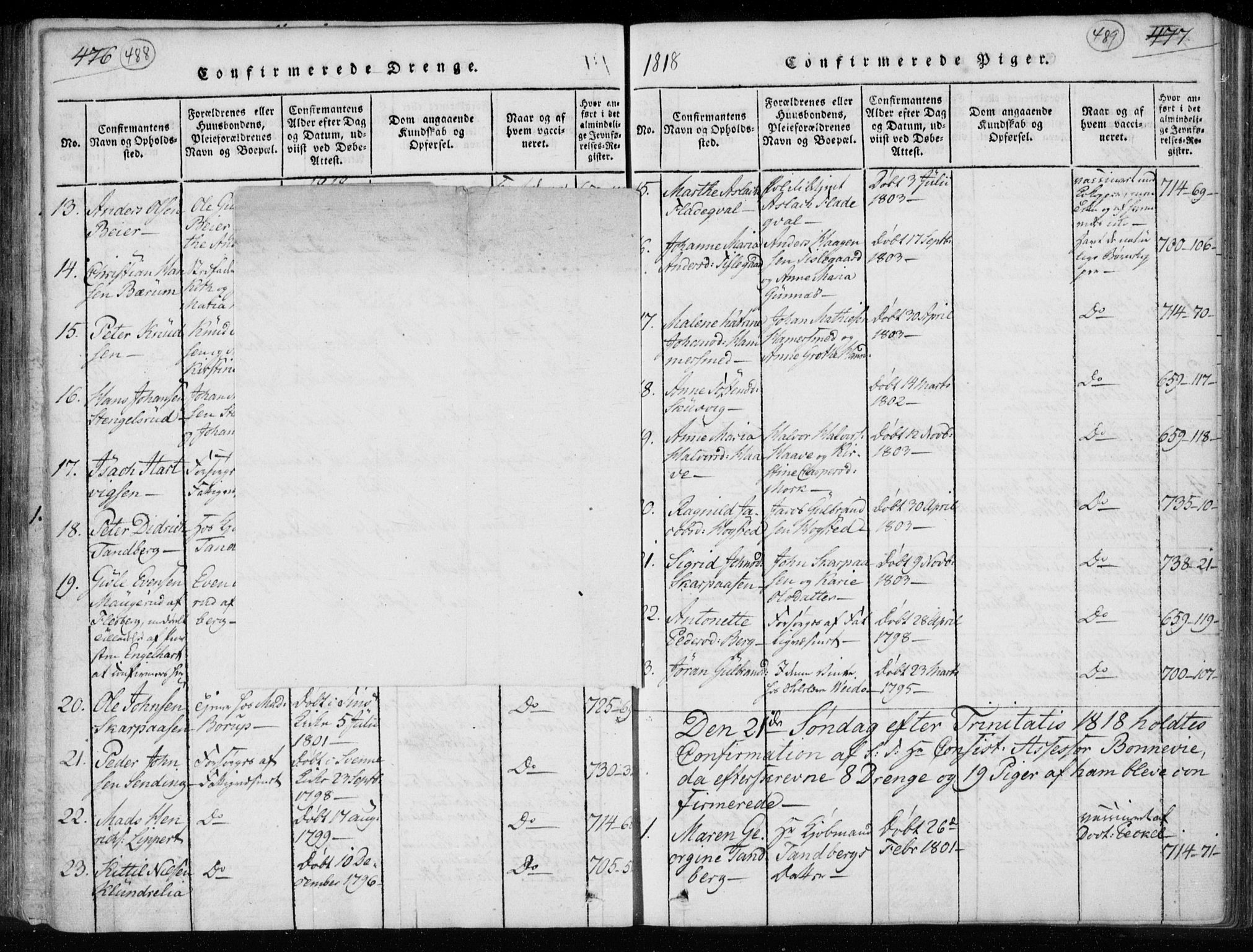 Kongsberg kirkebøker, AV/SAKO-A-22/F/Fa/L0008: Parish register (official) no. I 8, 1816-1839, p. 488-489