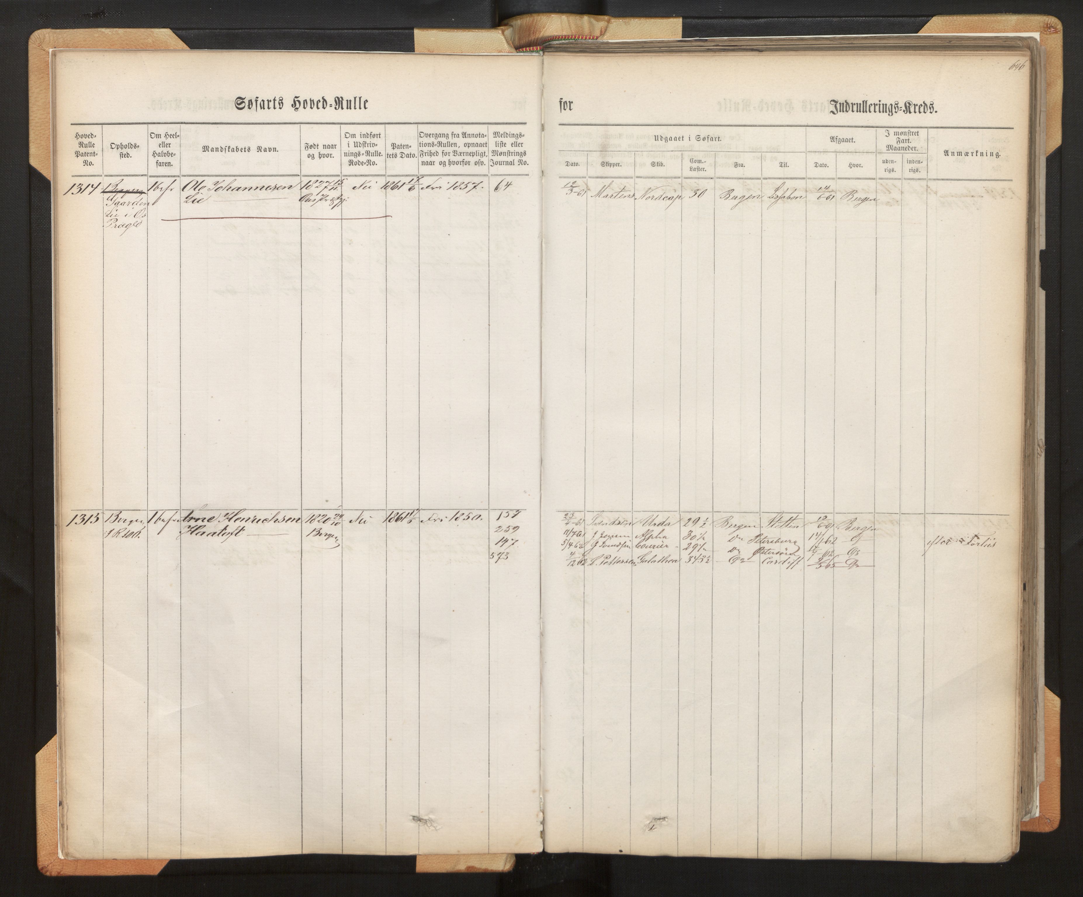 Innrulleringssjefen i Bergen, AV/SAB-A-100050/F/Fh/L0009: Sjøfarts-hovedrulle for Bergen krets, fol. 637 - ut, 1860-1865, p. 646