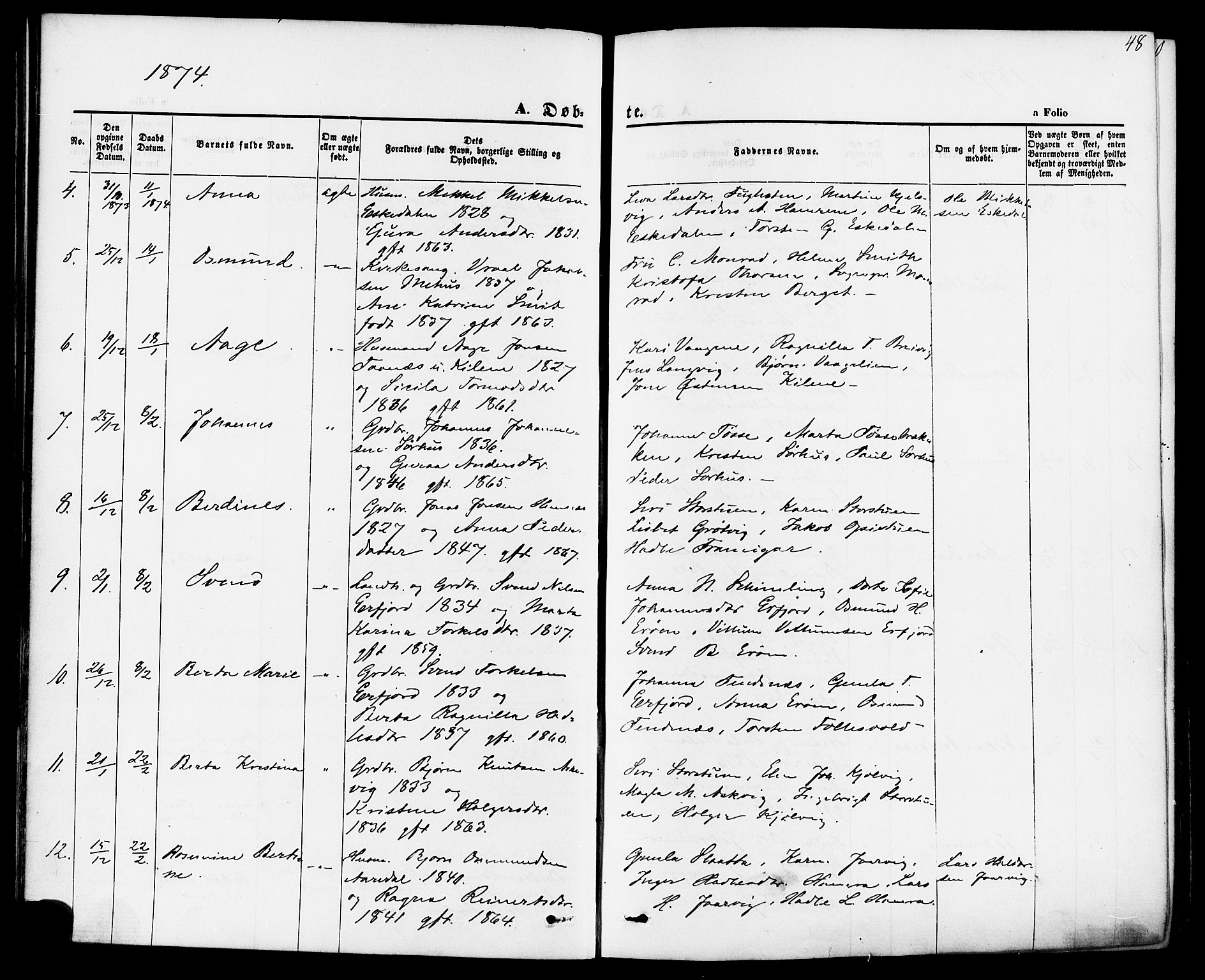 Jelsa sokneprestkontor, AV/SAST-A-101842/01/IV: Parish register (official) no. A 8, 1867-1883, p. 48