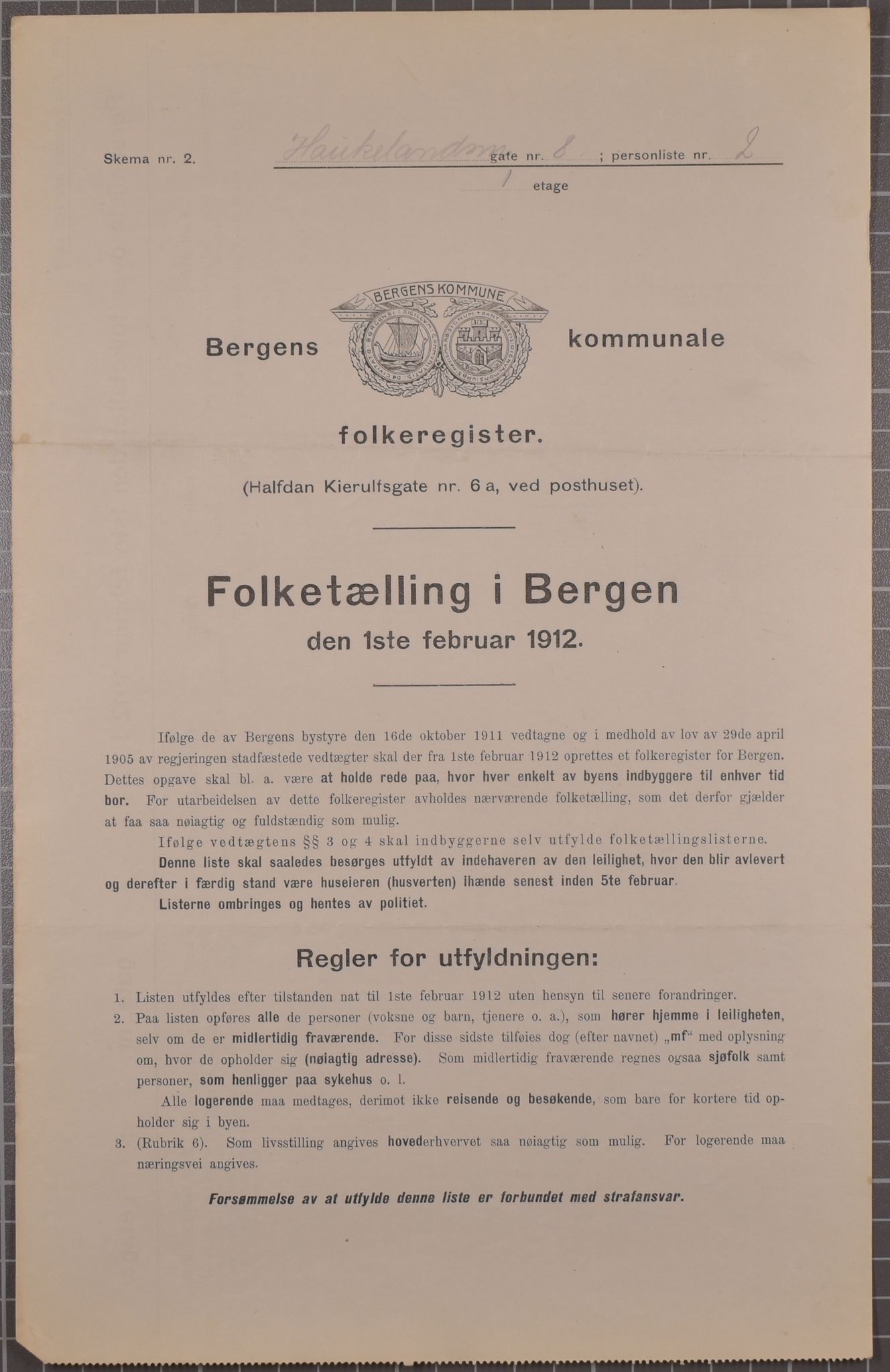 SAB, Municipal Census 1912 for Bergen, 1912, p. 1847