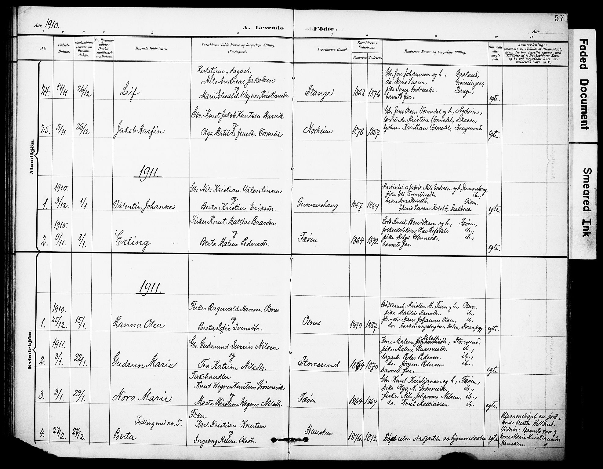 Torvastad sokneprestkontor, SAST/A -101857/H/Ha/Haa/L0017: Parish register (official) no. A 16, 1899-1911, p. 57