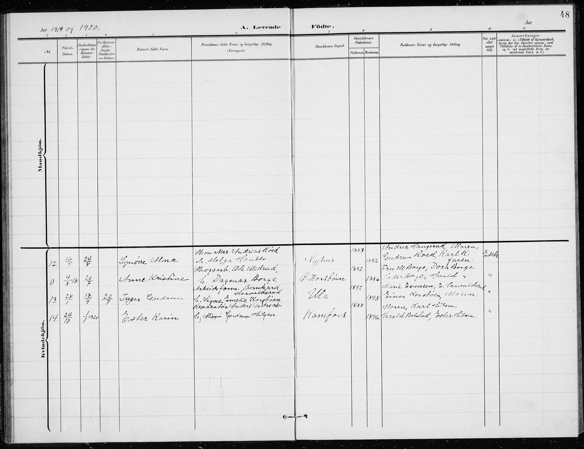 Modum kirkebøker, AV/SAKO-A-234/G/Gd/L0001: Parish register (copy) no. IV 1, 1901-1921, p. 48