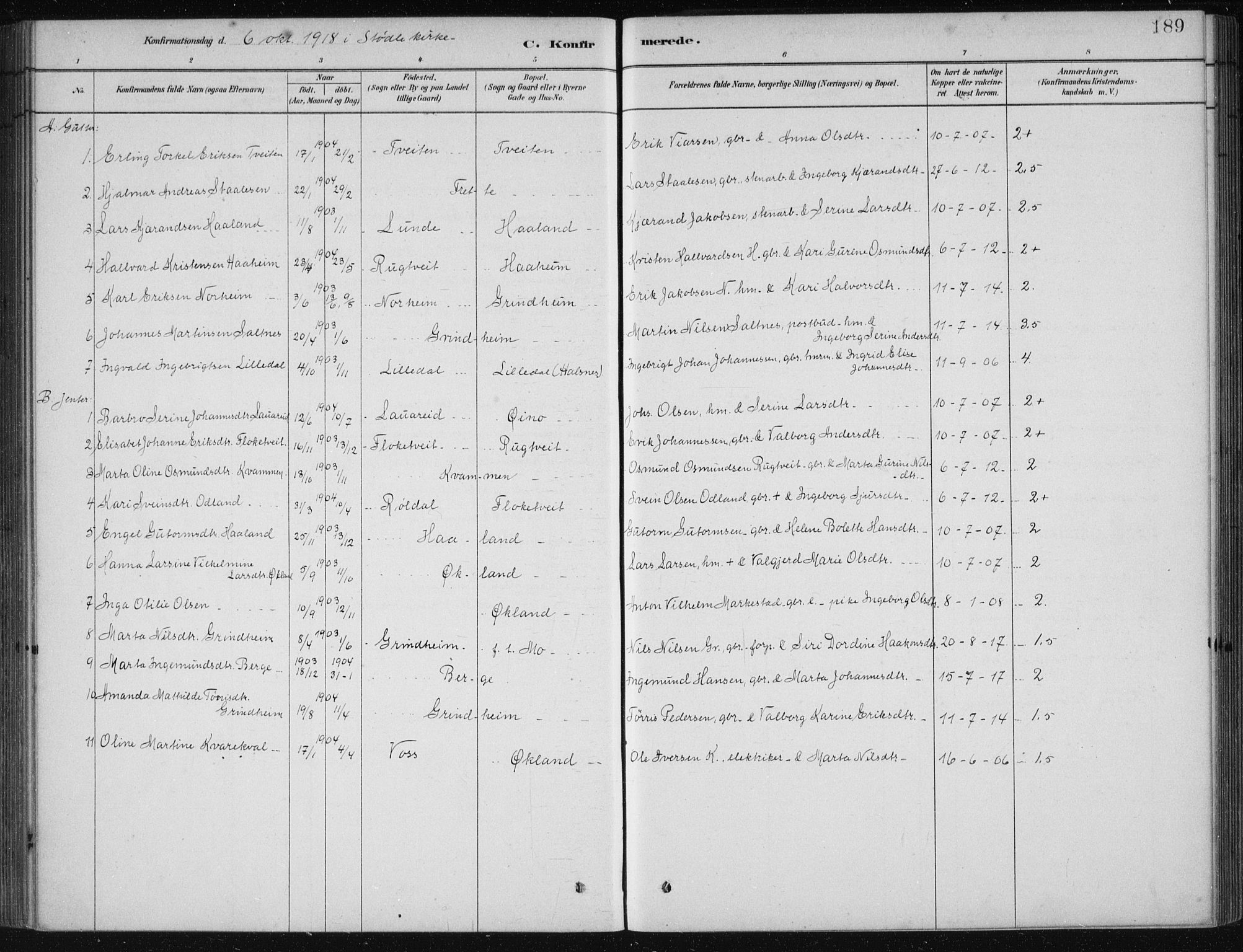 Etne sokneprestembete, SAB/A-75001/H/Haa: Parish register (official) no. D  1, 1879-1919, p. 189