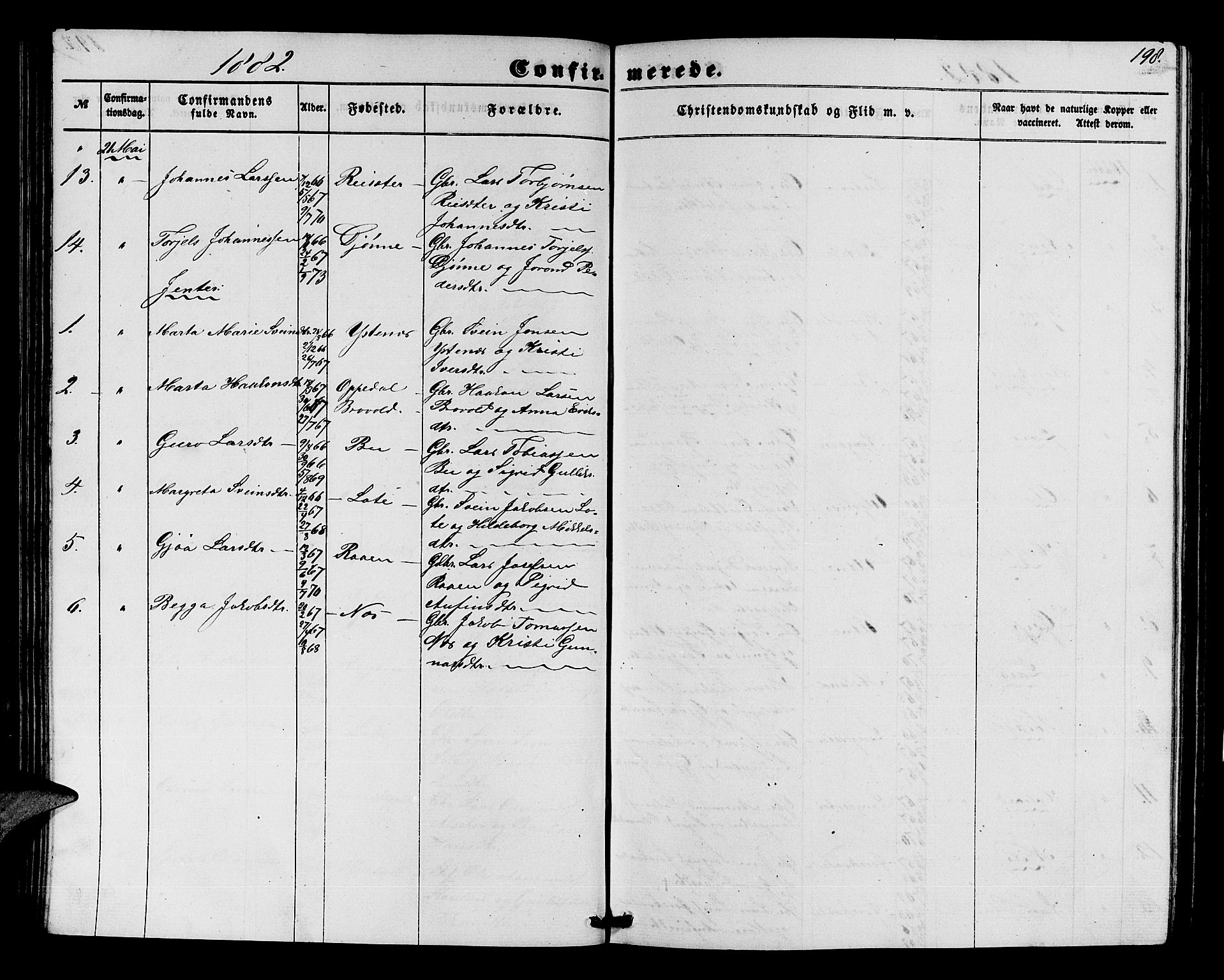 Ullensvang sokneprestembete, SAB/A-78701/H/Hab: Parish register (copy) no. E 6, 1857-1886, p. 198