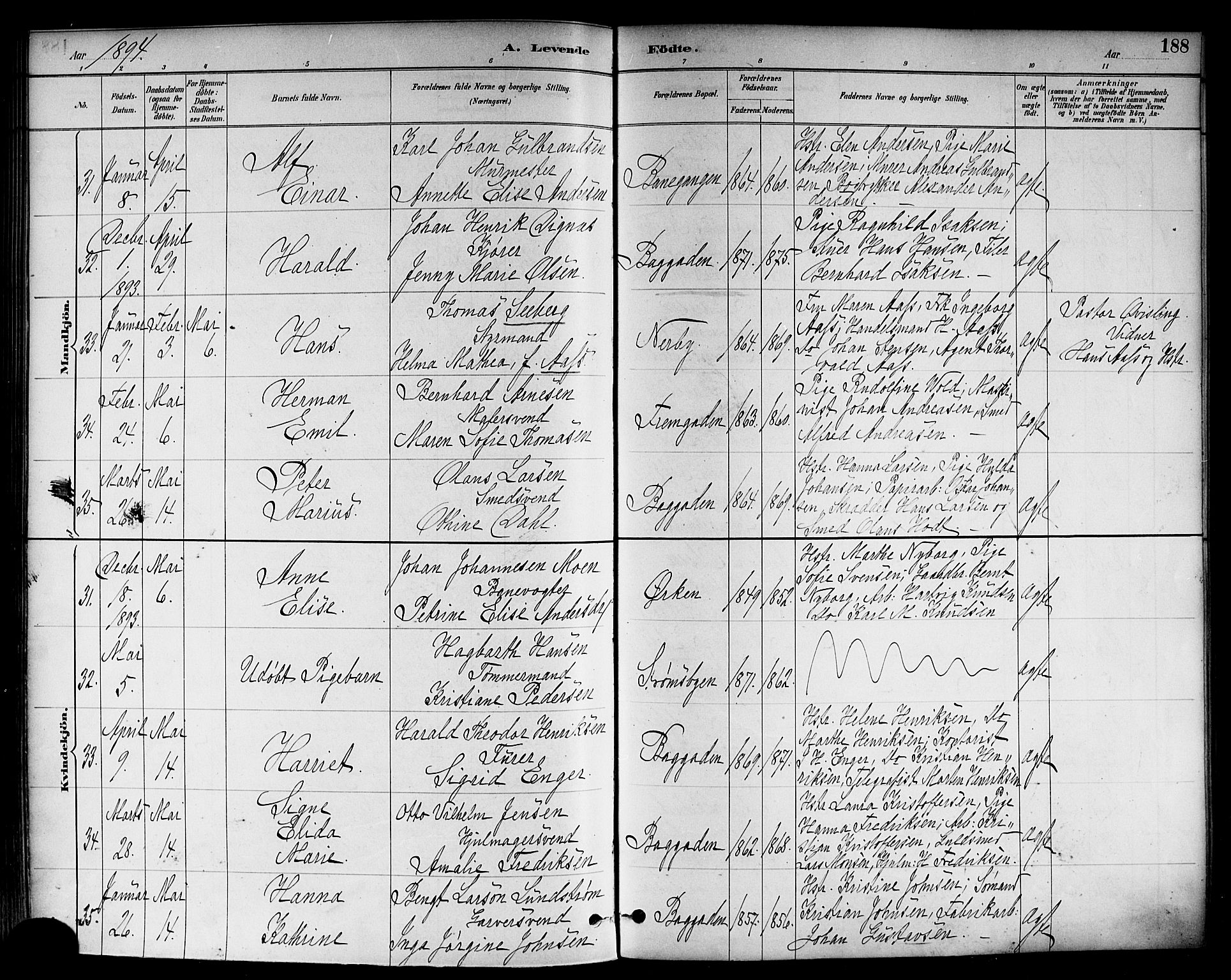 Strømsø kirkebøker, SAKO/A-246/F/Fa/L0023: Parish register (official) no. I 23, 1885-1894, p. 188