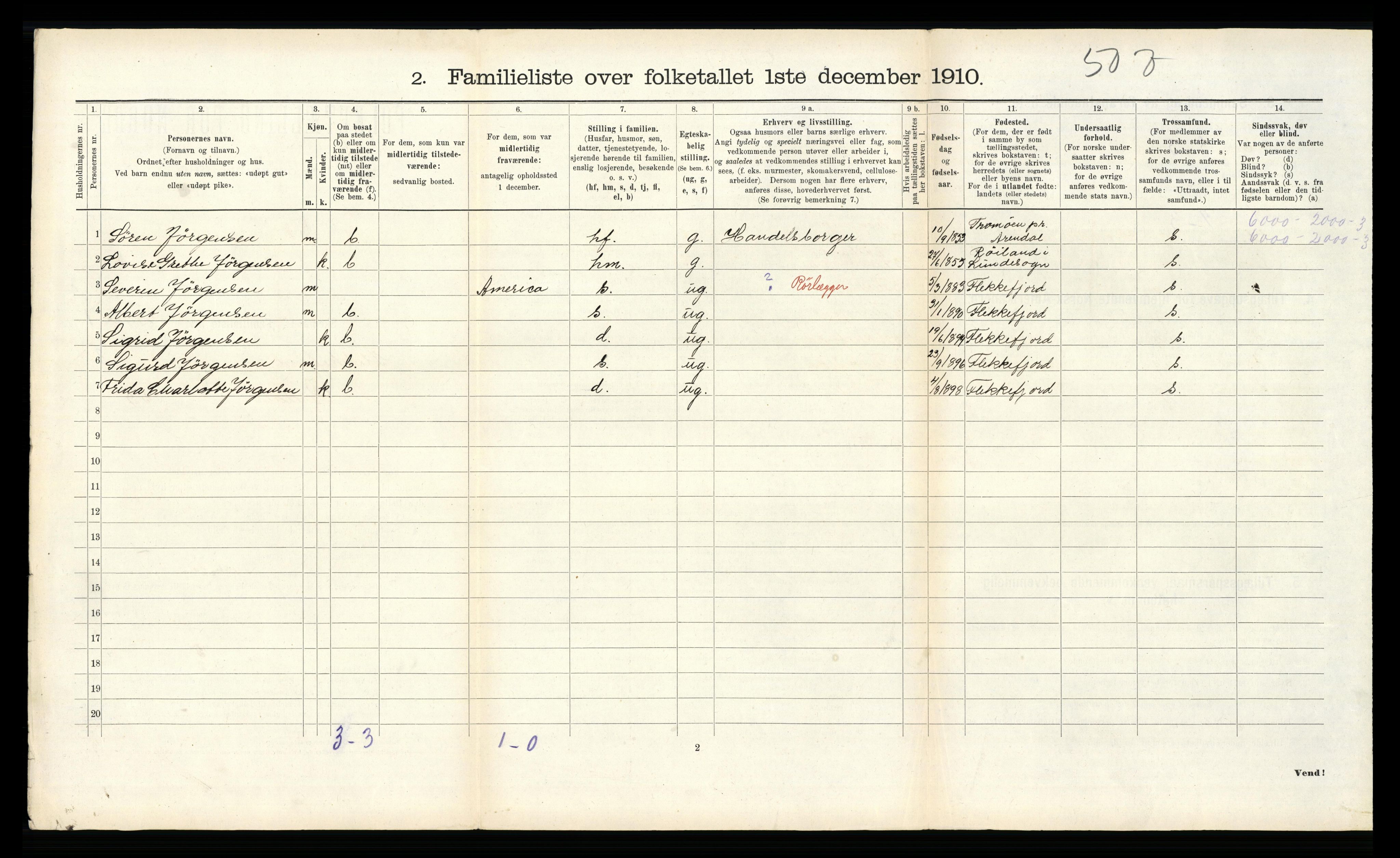 RA, 1910 census for Flekkefjord, 1910, p. 307