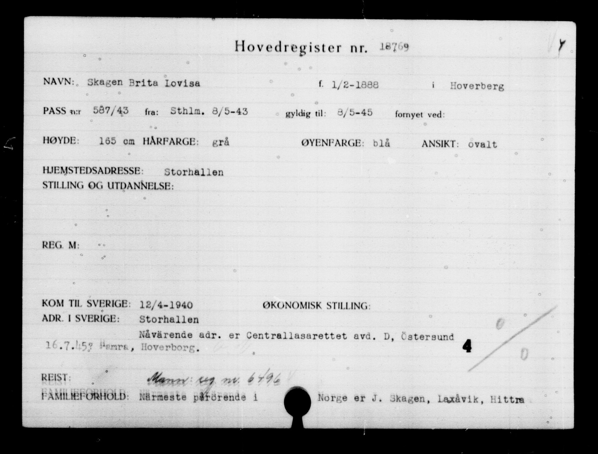 Den Kgl. Norske Legasjons Flyktningskontor, RA/S-6753/V/Va/L0009: Kjesäterkartoteket.  Flyktningenr. 18502-22048, 1940-1945, p. 311