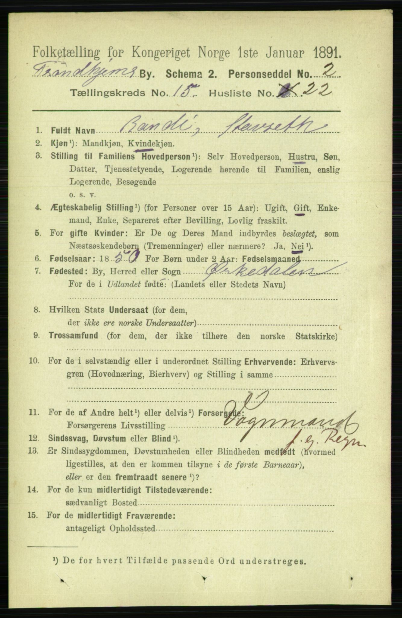 RA, 1891 census for 1601 Trondheim, 1891, p. 11822