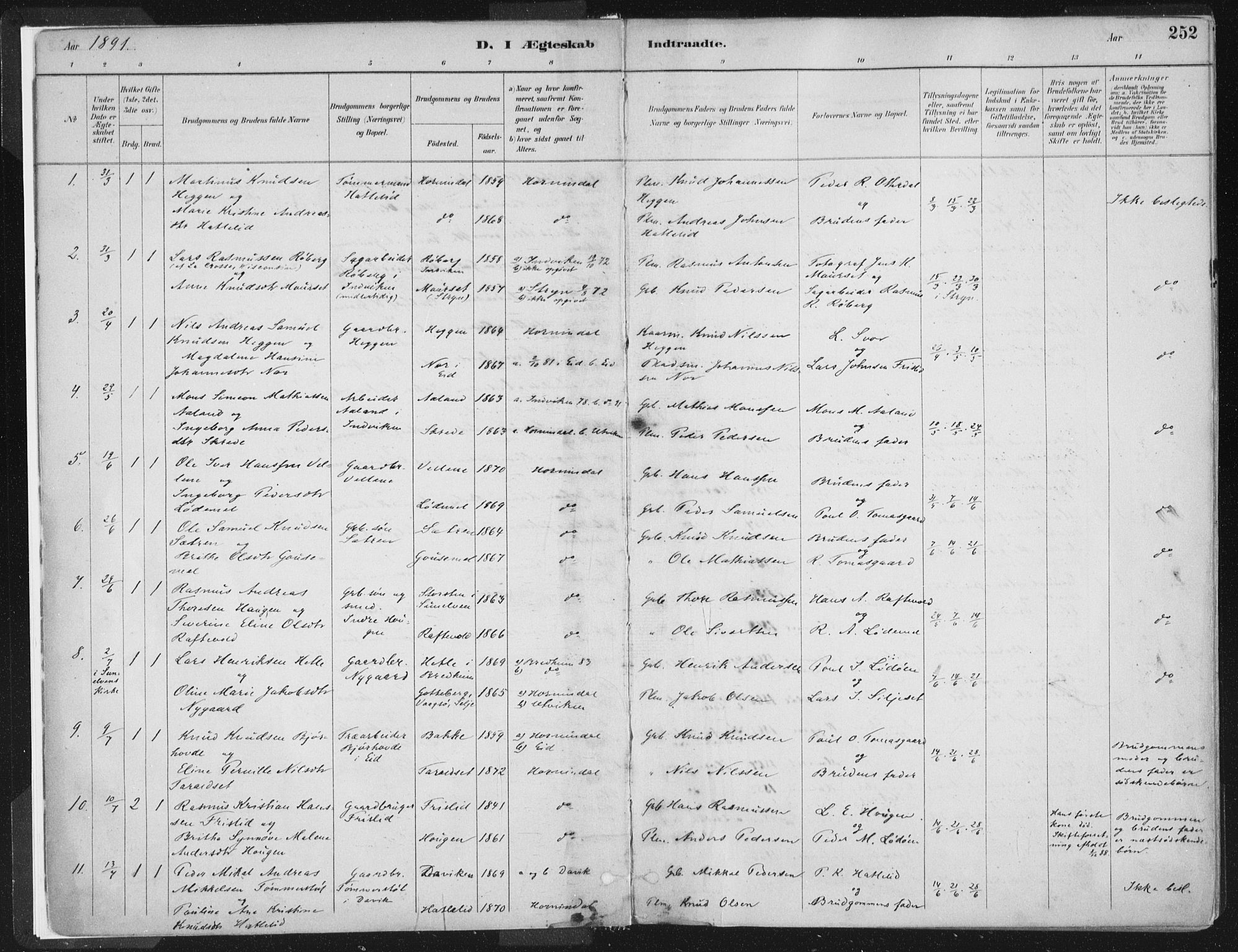 Hornindal sokneprestembete, SAB/A-82401/H/Haa/Haaa/L0003/0002: Parish register (official) no. A 3B, 1885-1917, p. 252