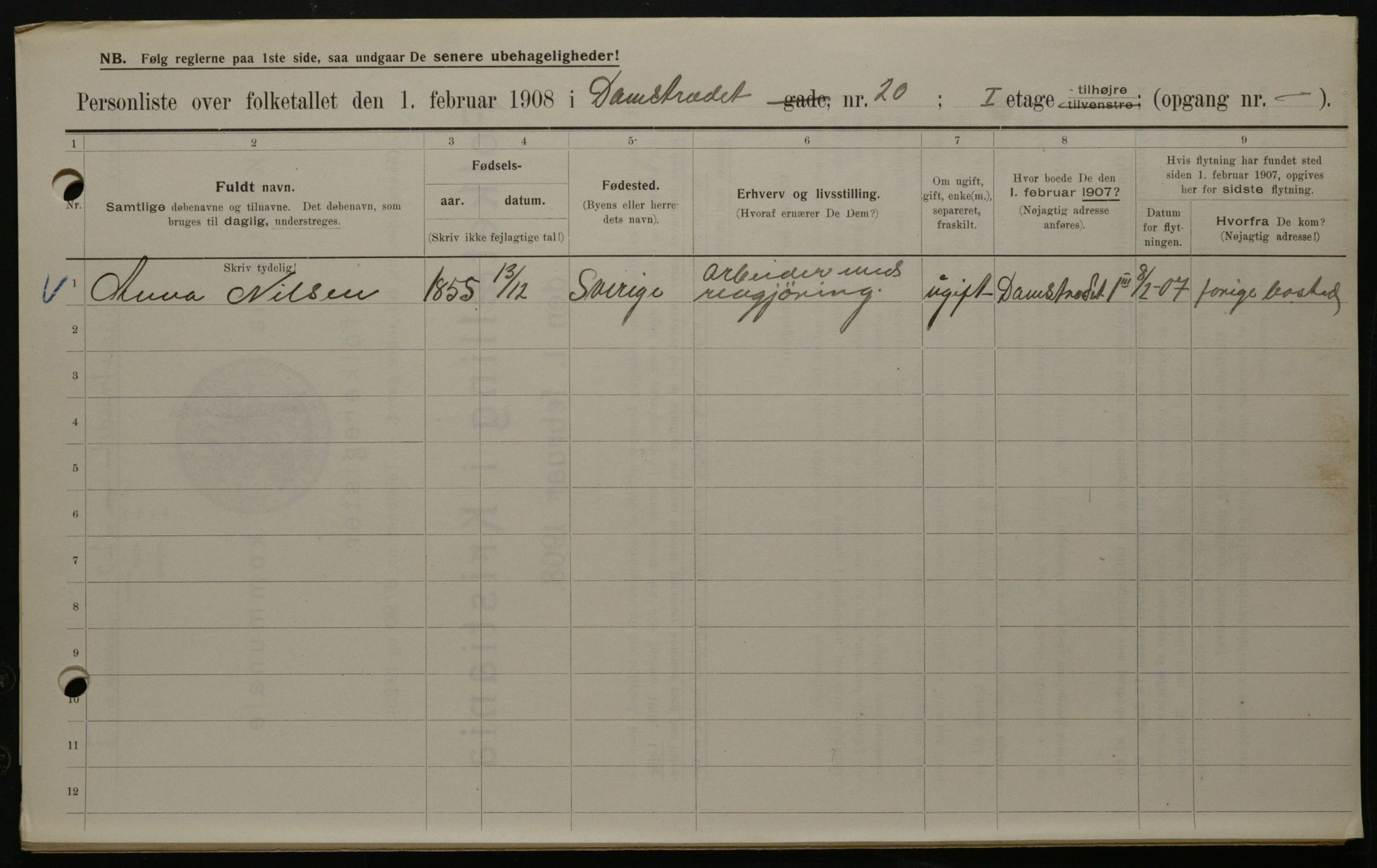 OBA, Municipal Census 1908 for Kristiania, 1908, p. 13614