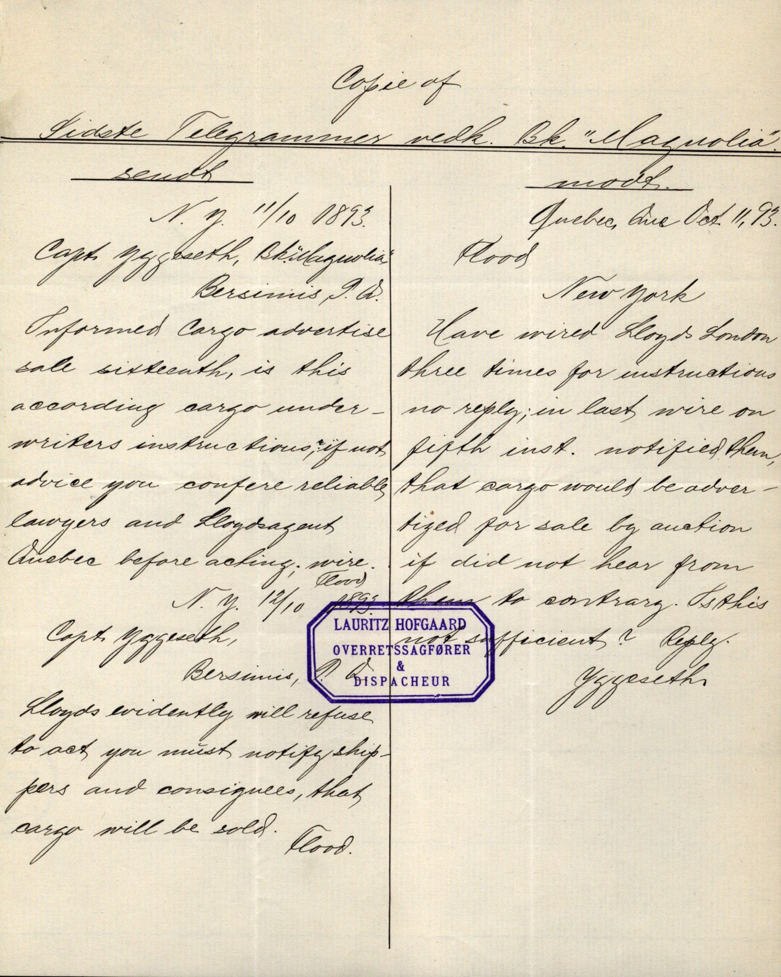 Pa 63 - Østlandske skibsassuranceforening, VEMU/A-1079/G/Ga/L0030/0007: Havaridokumenter / Furu, Magnhild, Magnolia, Havfruen, Tichborne, 1893, p. 38