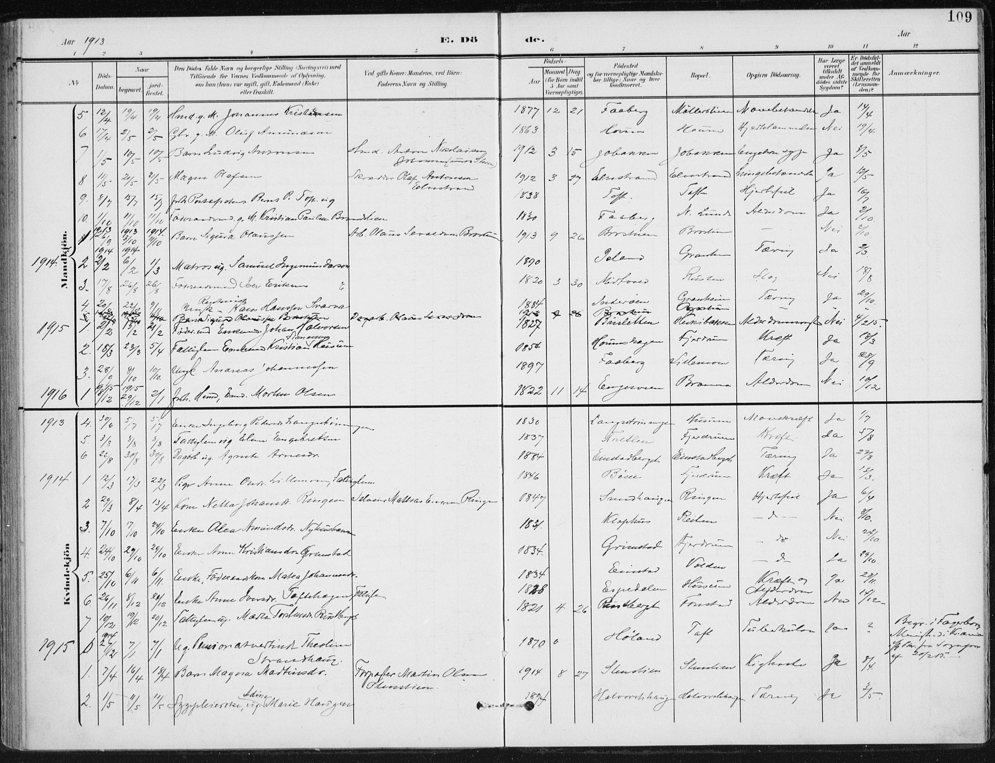 Østre Gausdal prestekontor, SAH/PREST-092/H/Ha/Haa/L0005: Parish register (official) no. 5, 1902-1920, p. 109