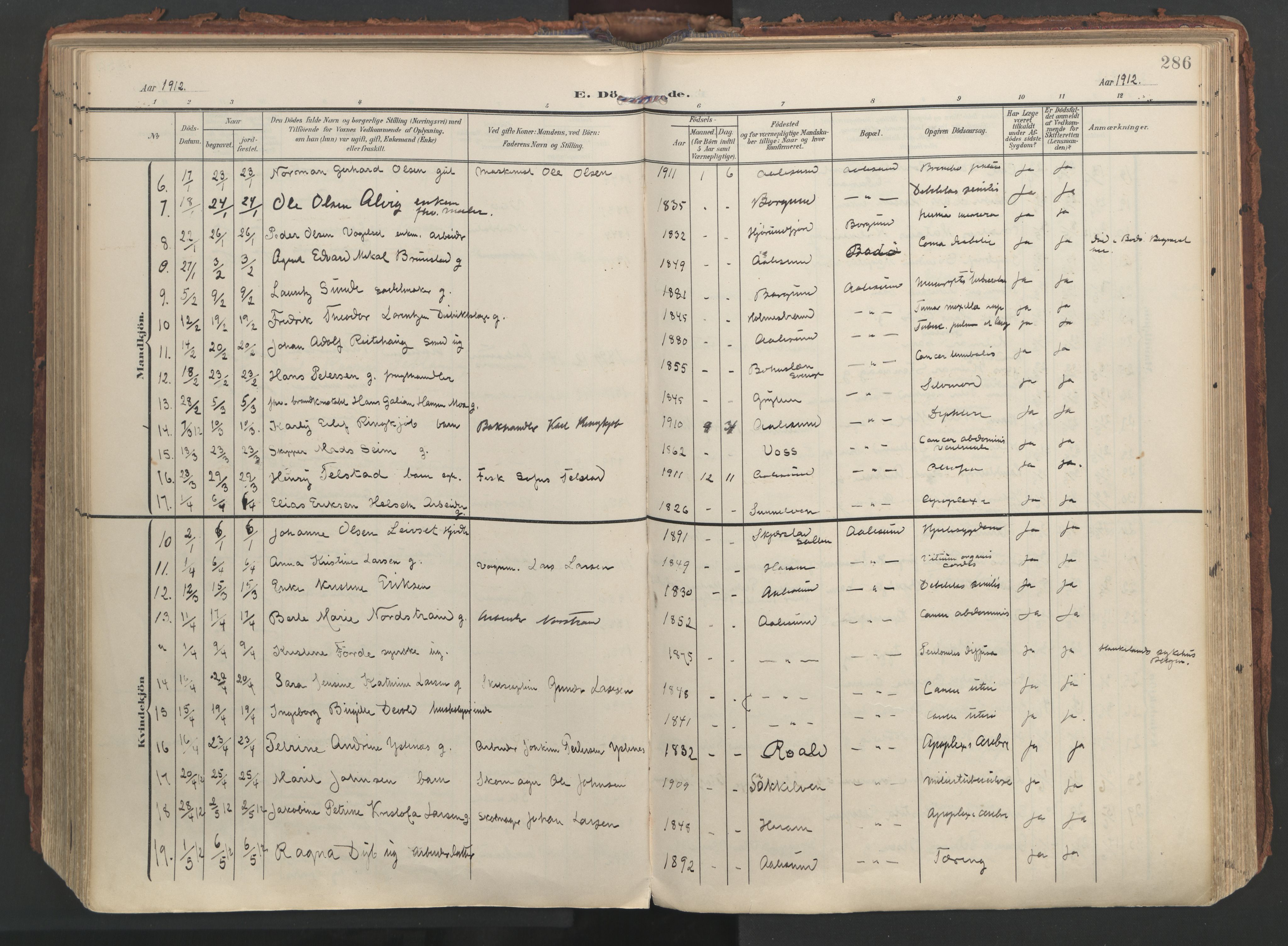 Ministerialprotokoller, klokkerbøker og fødselsregistre - Møre og Romsdal, SAT/A-1454/529/L0459: Parish register (official) no. 529A09, 1904-1917, p. 286