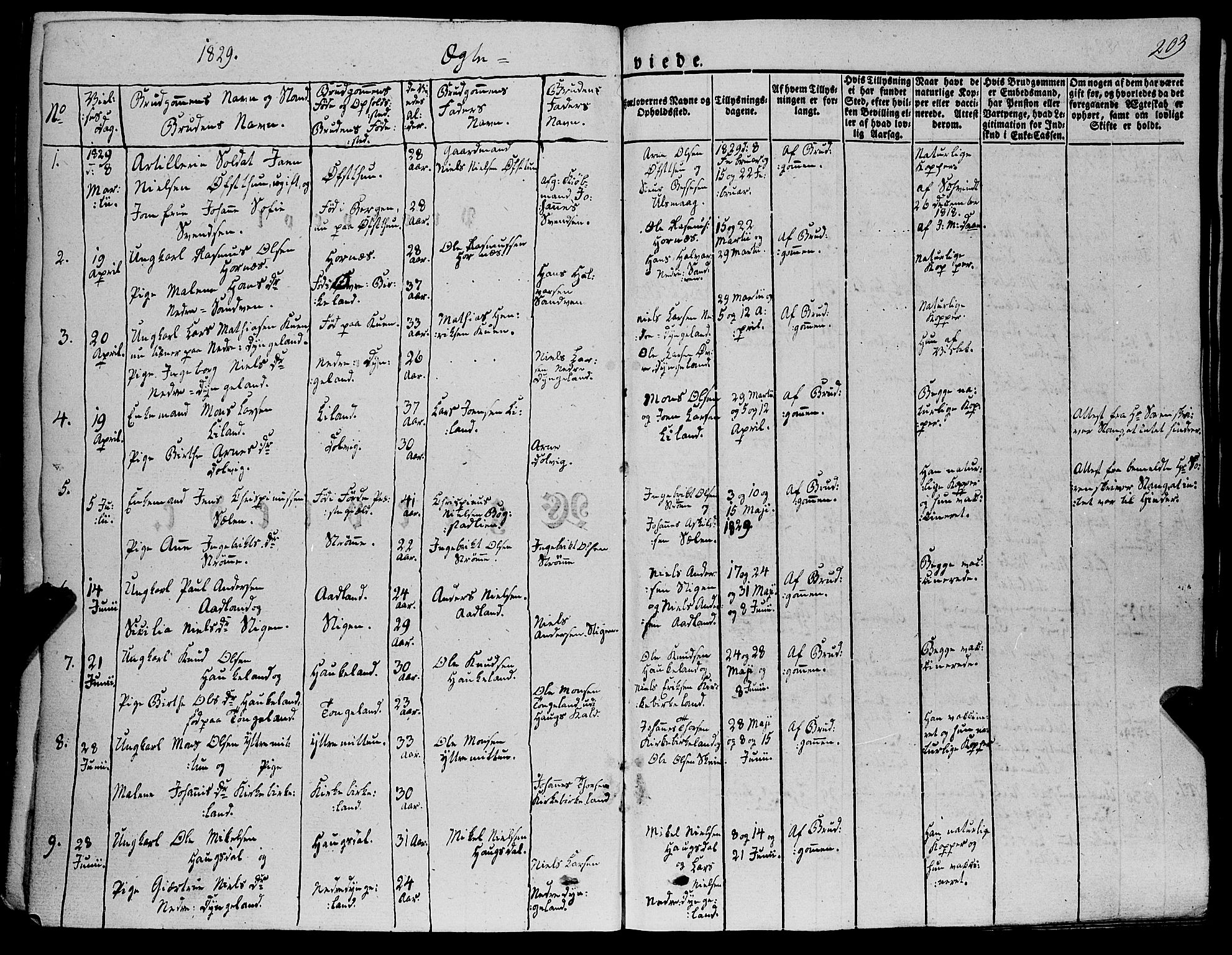 Fana Sokneprestembete, SAB/A-75101/H/Haa/Haaa/L0008: Parish register (official) no. A 8, 1829-1851, p. 203