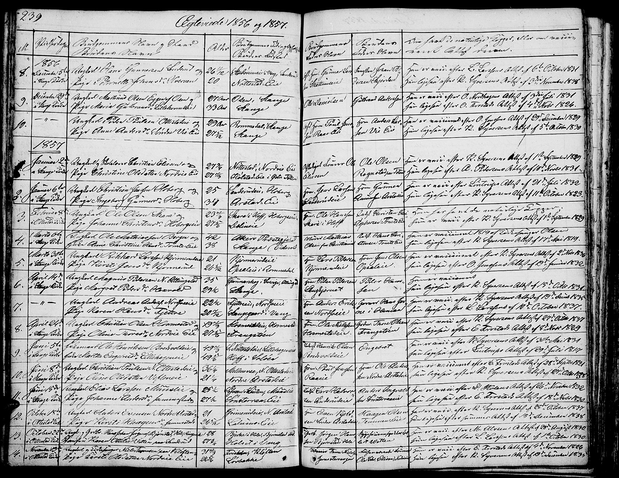 Stange prestekontor, SAH/PREST-002/L/L0002: Parish register (copy) no. 2, 1838-1879, p. 239