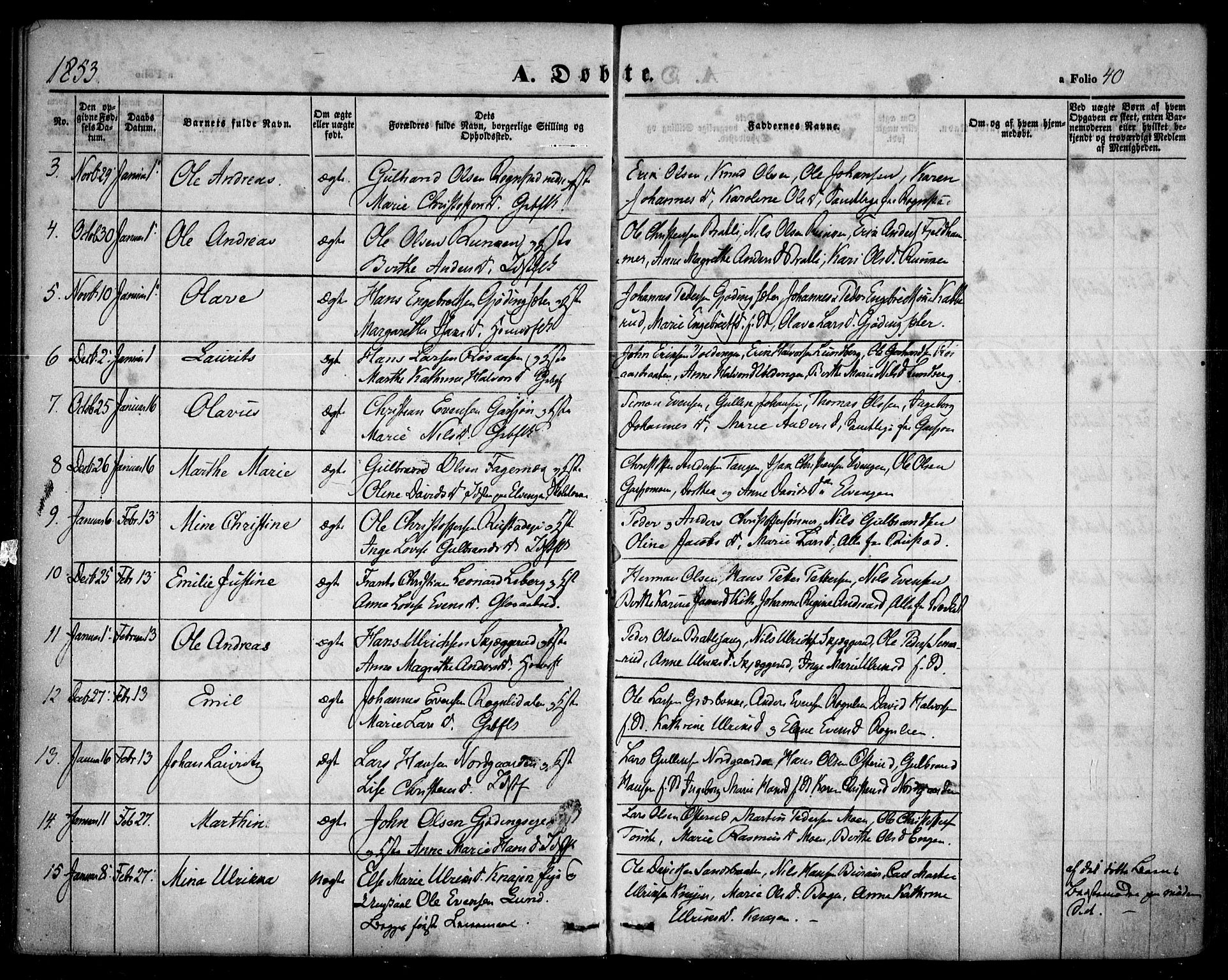 Hurdal prestekontor Kirkebøker, SAO/A-10889/F/Fa/L0005: Parish register (official) no. I 5, 1846-1859, p. 40