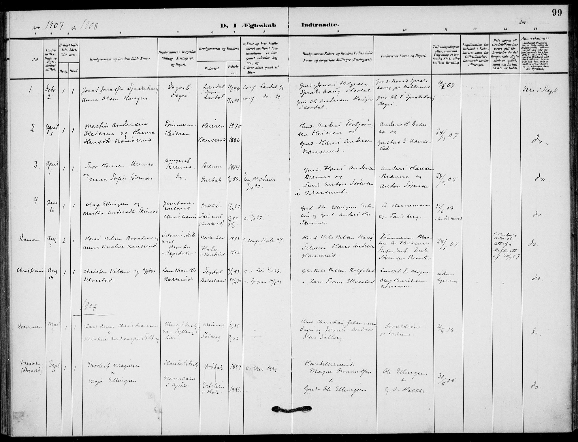 Hole kirkebøker, SAKO/A-228/F/Fb/L0003: Parish register (official) no. II 3, 1906-1916, p. 99