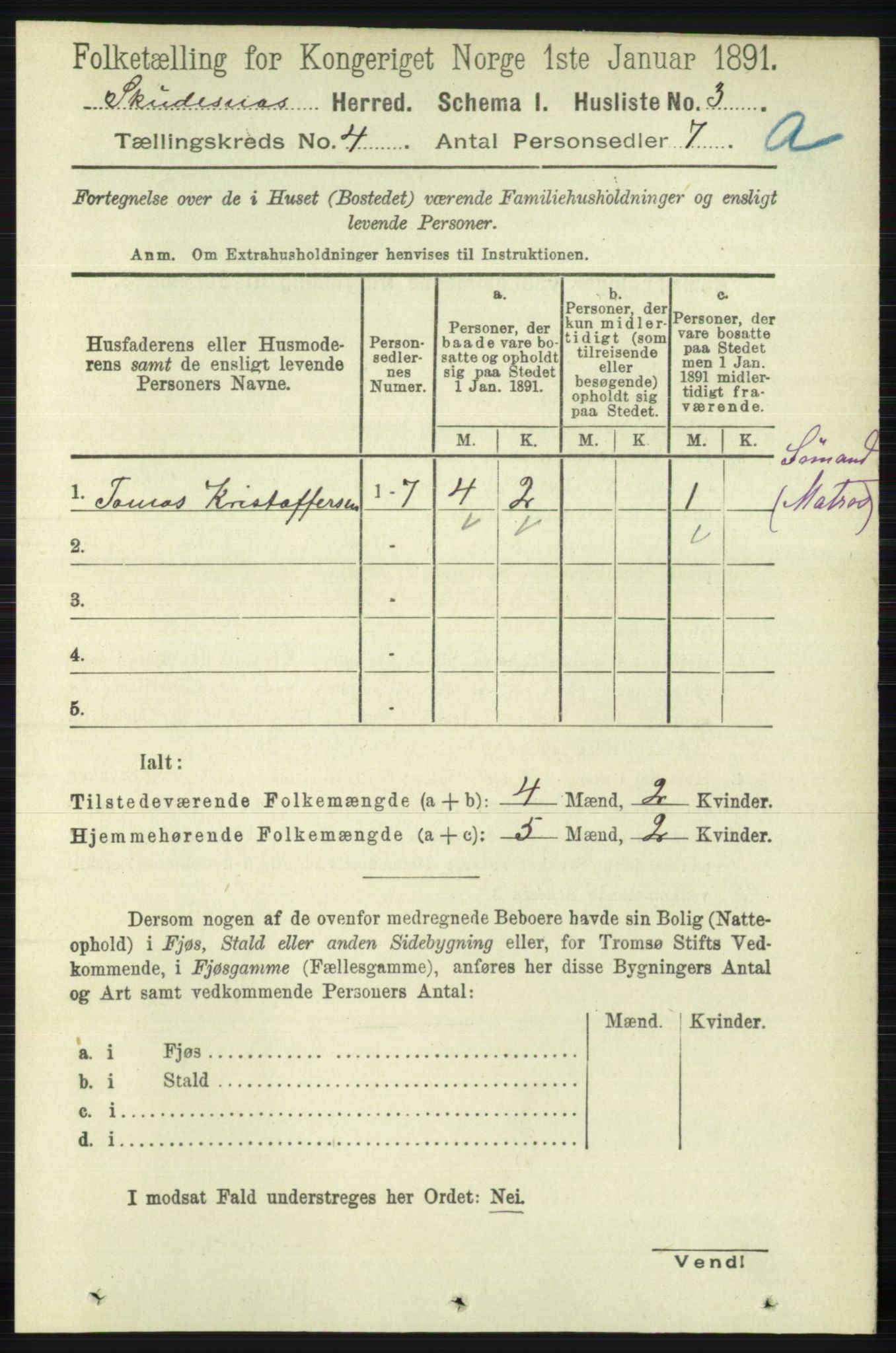 RA, 1891 census for 1150 Skudenes, 1891, p. 1775