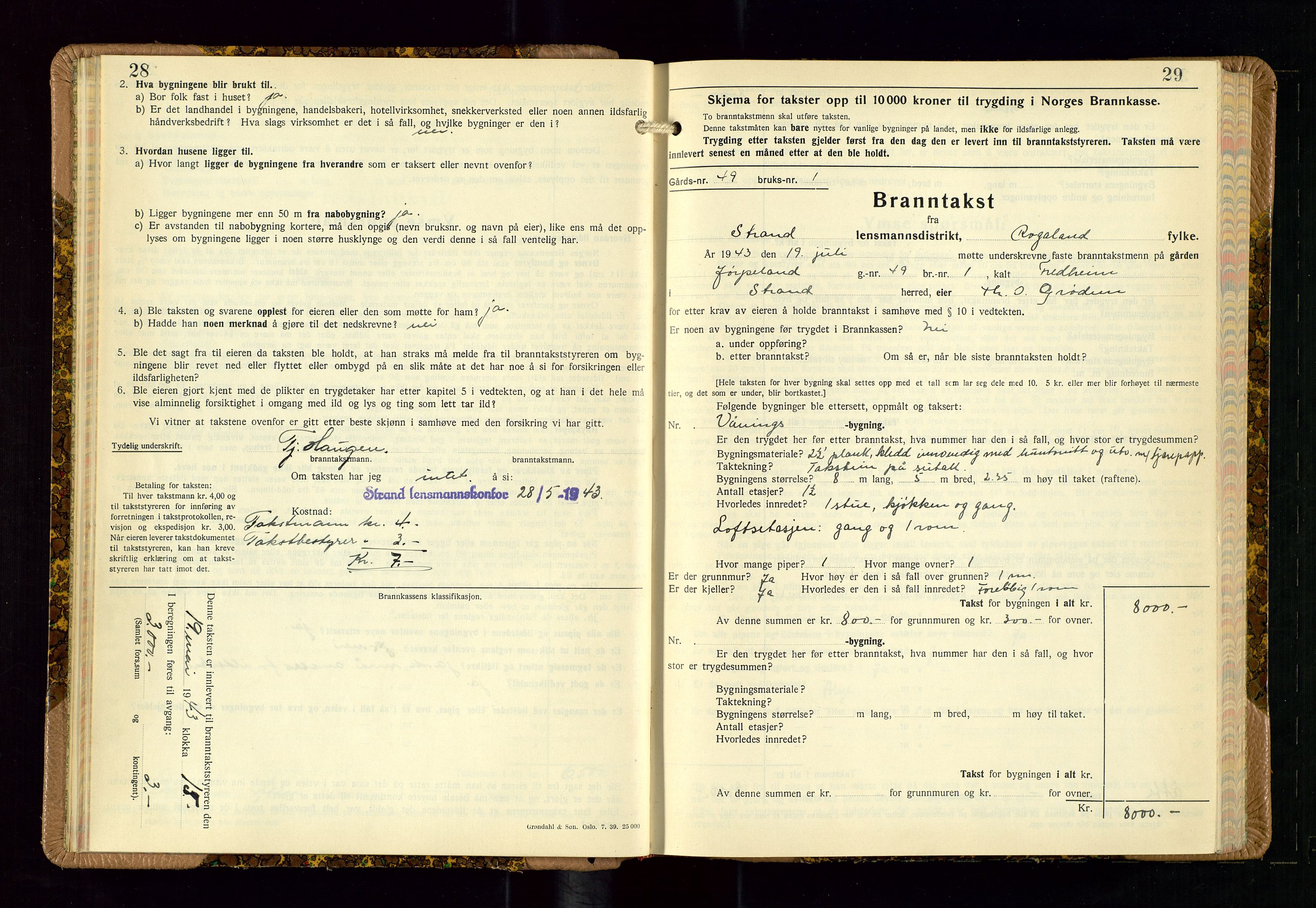 Strand og Forsand lensmannskontor, SAST/A-100451/Gob/L0002: Branntakstprotokoll, 1942-1953, p. 28-29