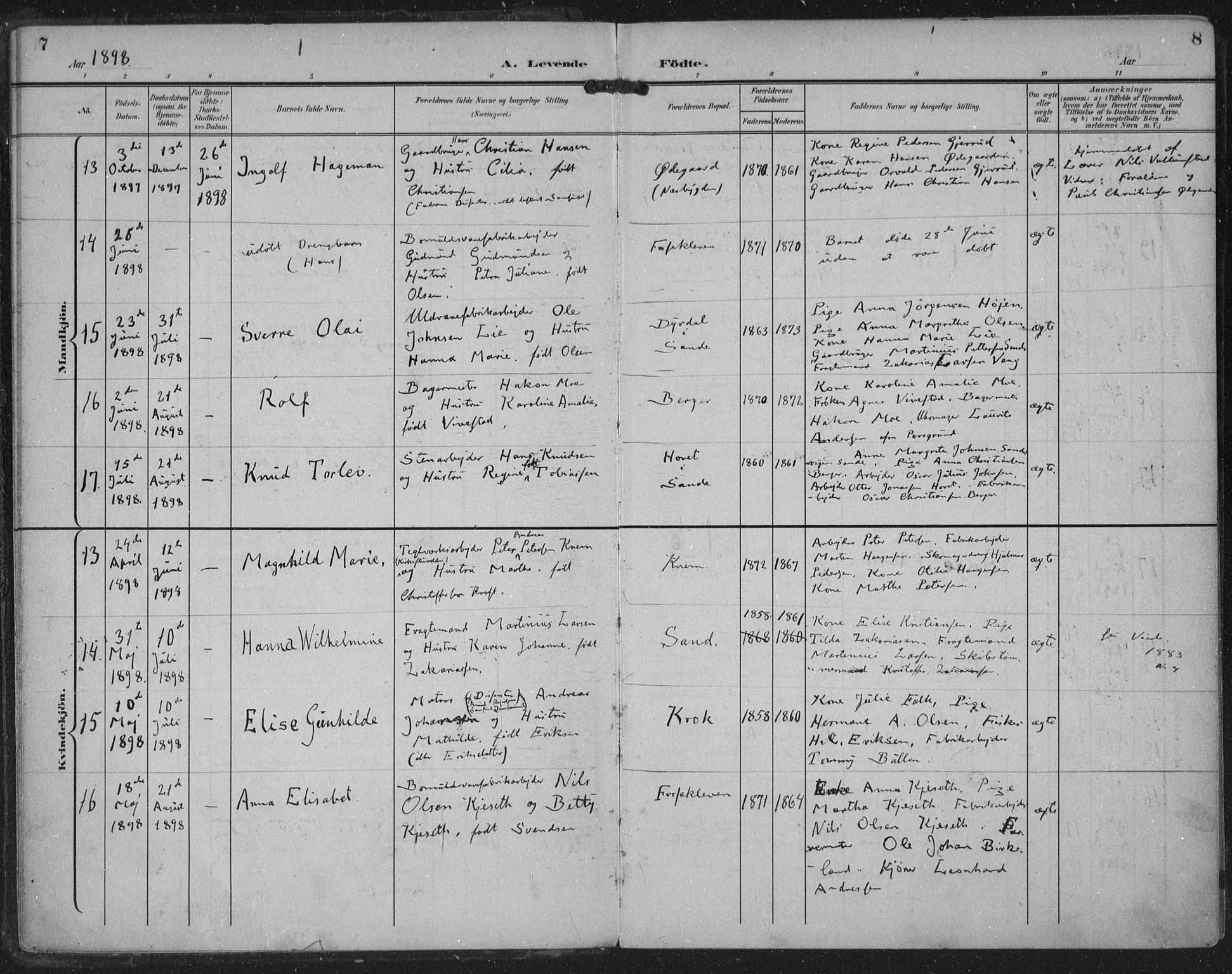 Strømm kirkebøker, AV/SAKO-A-322/F/Fa/L0005: Parish register (official) no. I 5, 1898-1919, p. 7-8