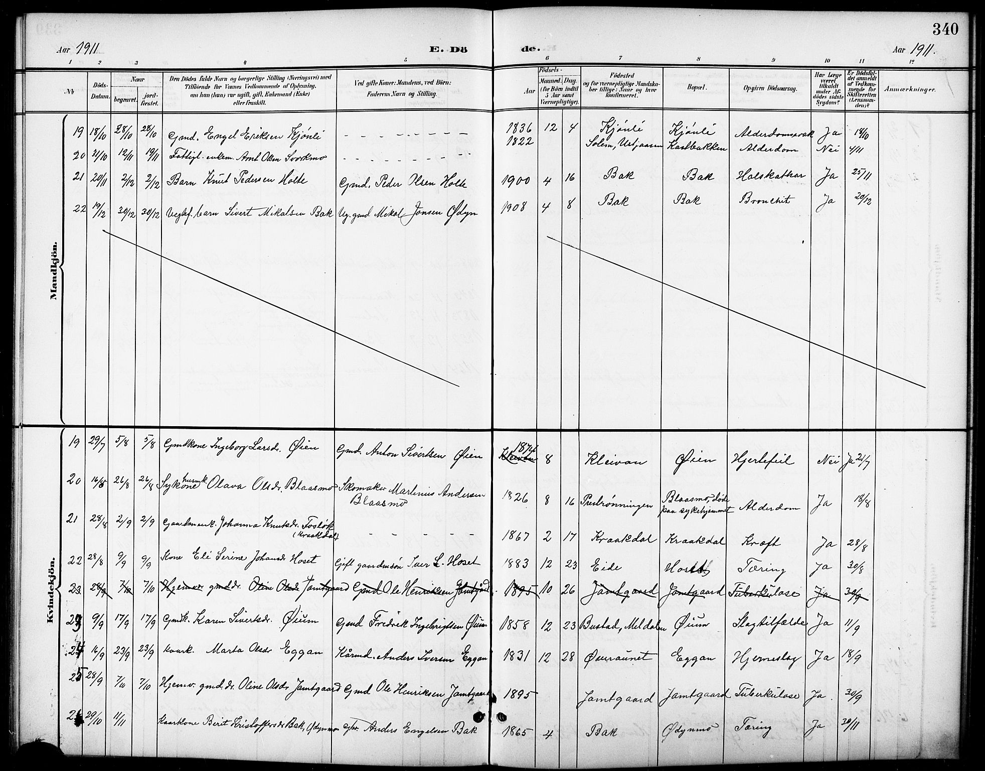 Ministerialprotokoller, klokkerbøker og fødselsregistre - Sør-Trøndelag, SAT/A-1456/668/L0819: Parish register (copy) no. 668C08, 1899-1912, p. 340