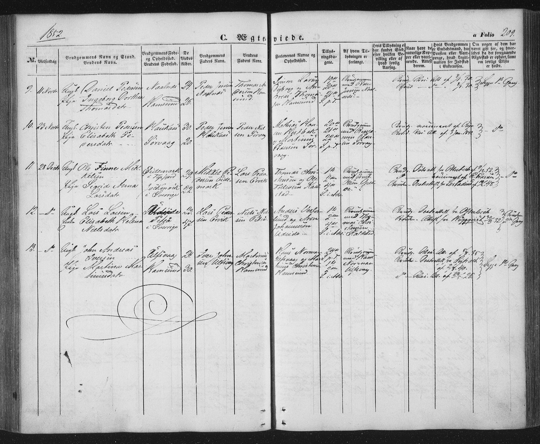 Ministerialprotokoller, klokkerbøker og fødselsregistre - Nordland, AV/SAT-A-1459/859/L0844: Parish register (official) no. 859A04, 1849-1862, p. 209