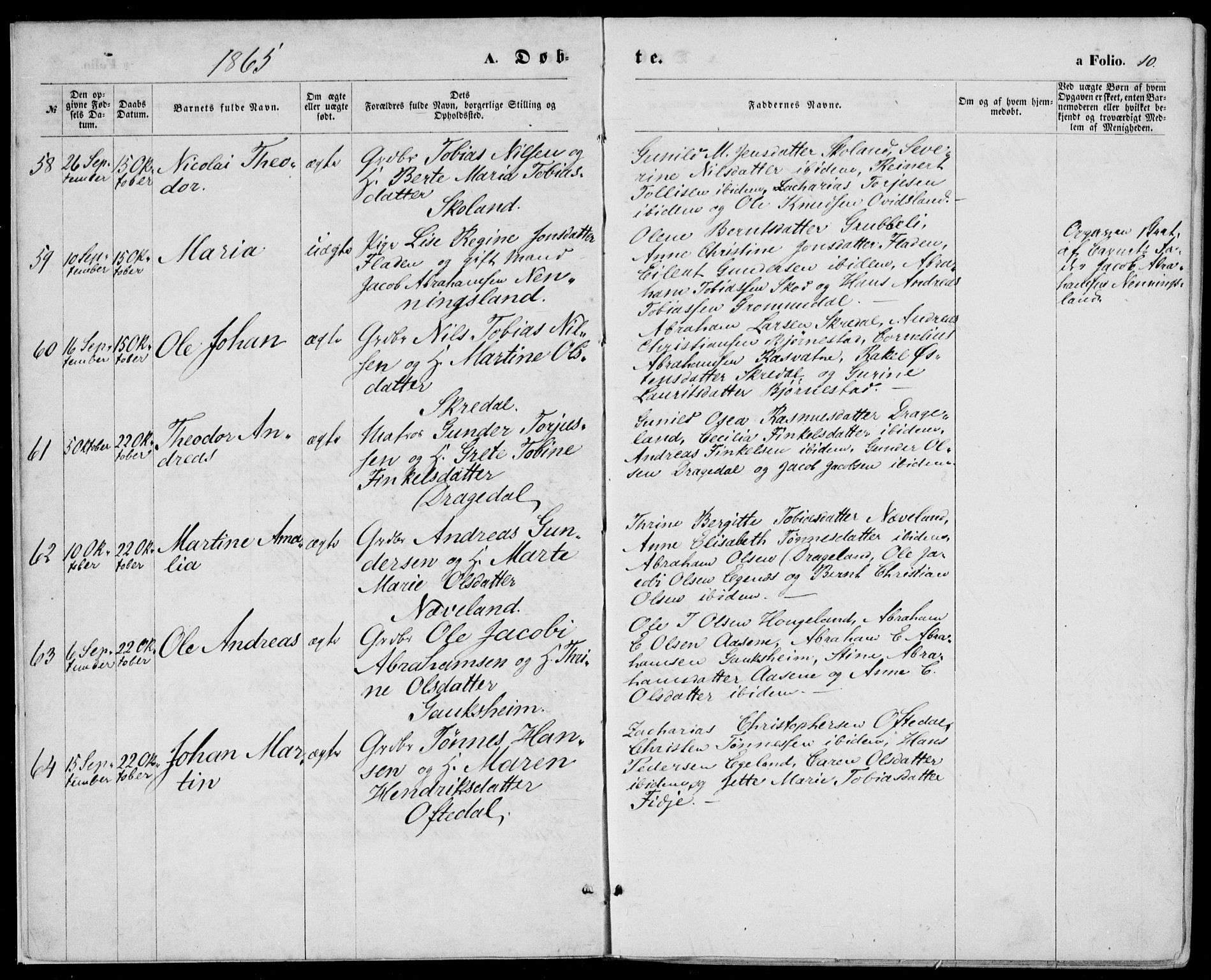 Lyngdal sokneprestkontor, SAK/1111-0029/F/Fa/Fac/L0010: Parish register (official) no. A 10, 1865-1878, p. 10