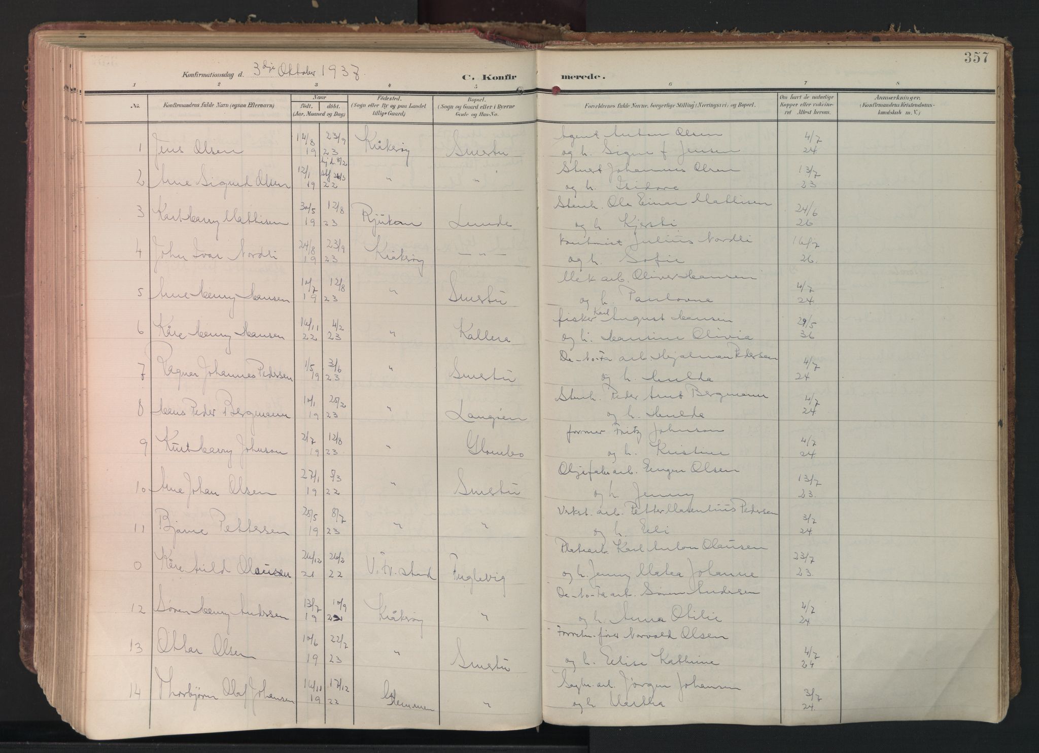 Kråkerøy prestekontor Kirkebøker, AV/SAO-A-10912/F/Fa/L0003: Parish register (official) no. 3, 1908-1937, p. 357