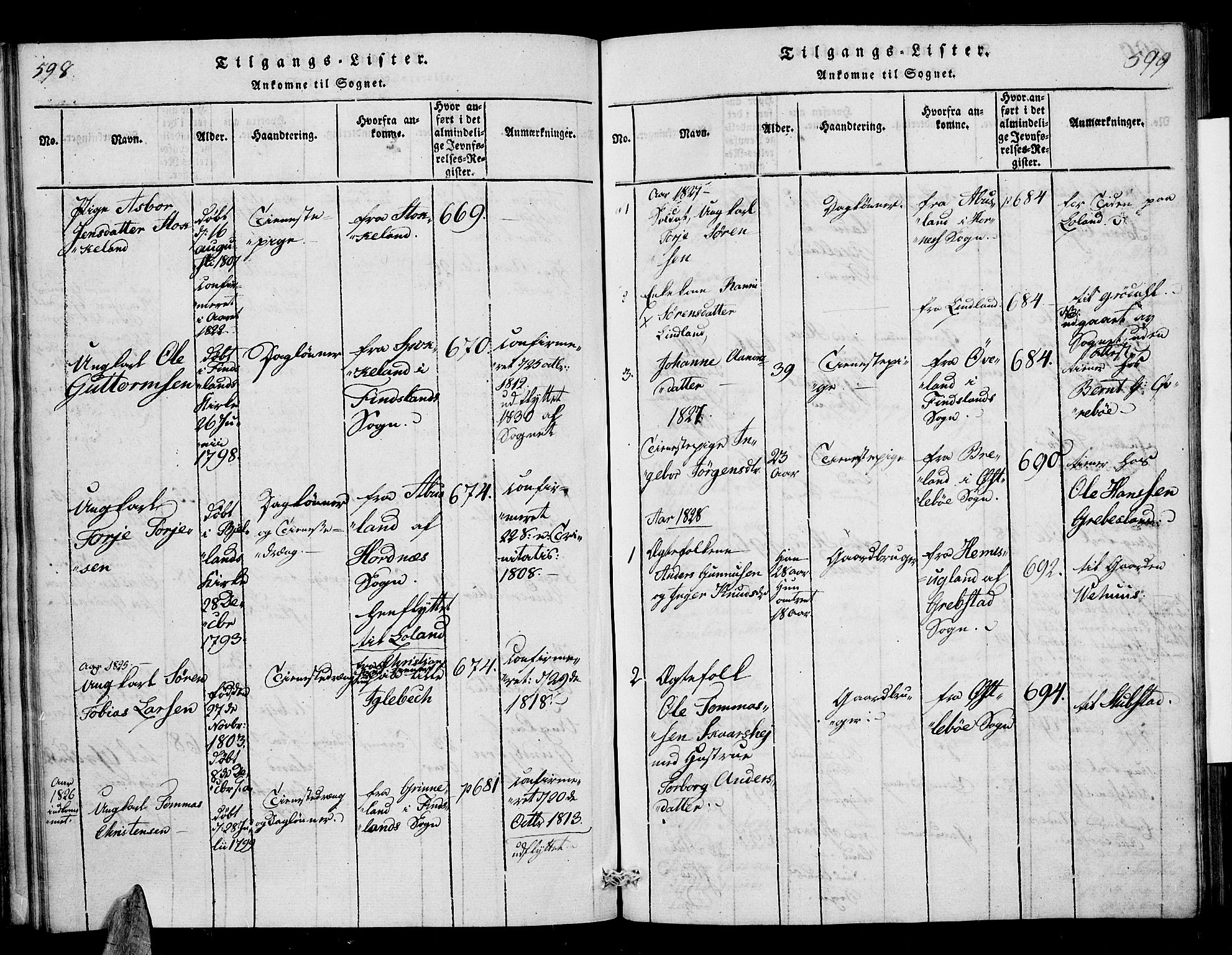 Vennesla sokneprestkontor, AV/SAK-1111-0045/Fa/Fac/L0003: Parish register (official) no. A 3, 1820-1834, p. 598-599