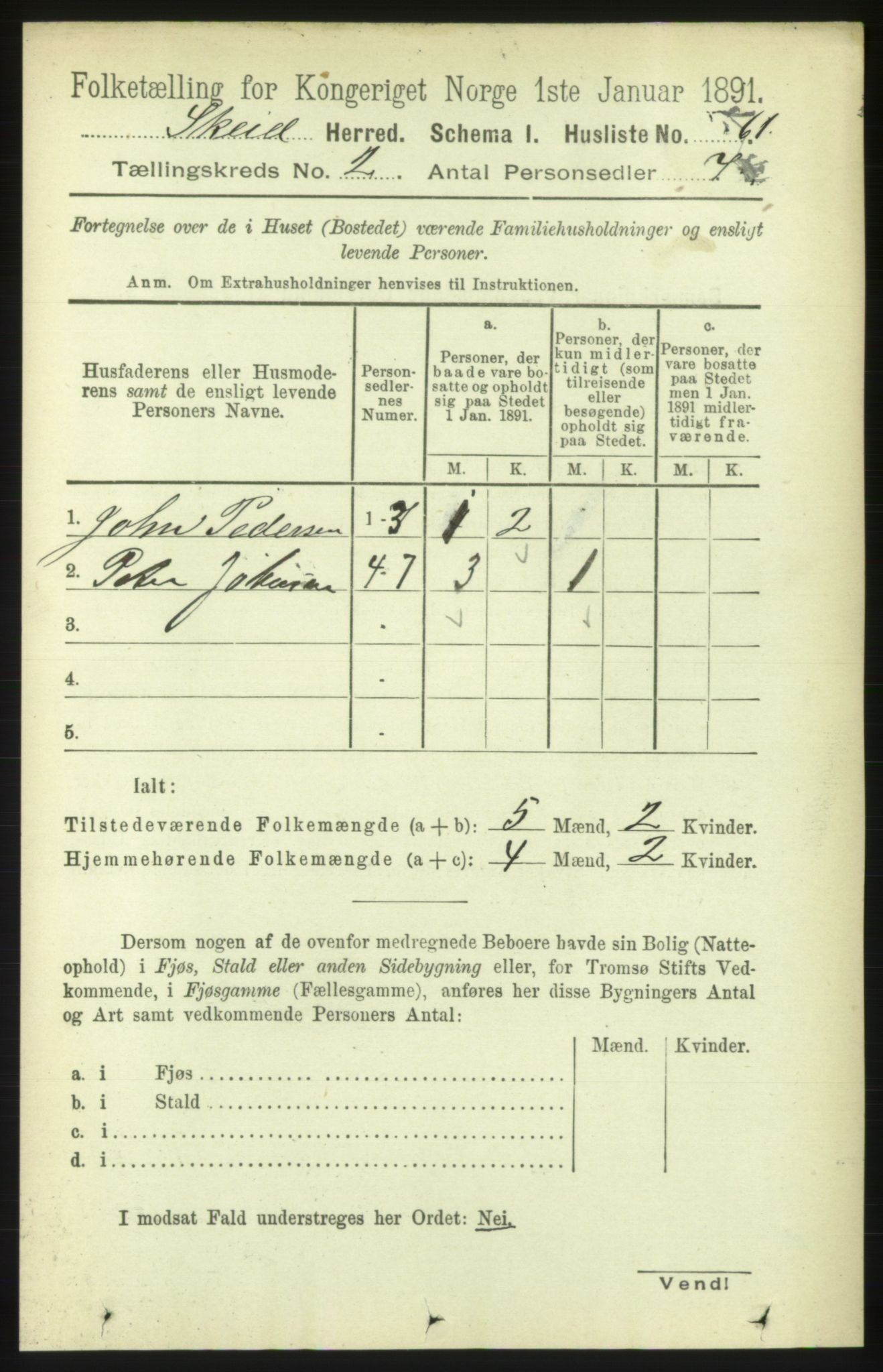 RA, 1891 census for 1732 Skei, 1891, p. 621