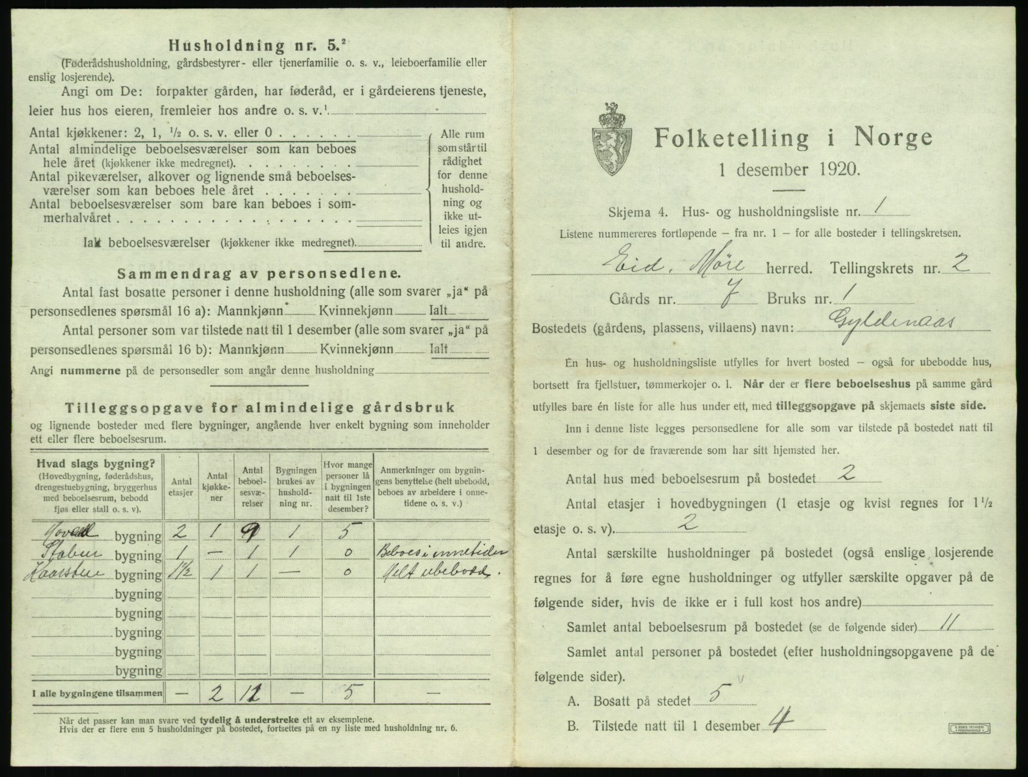 SAT, 1920 census for Eid, 1920, p. 81