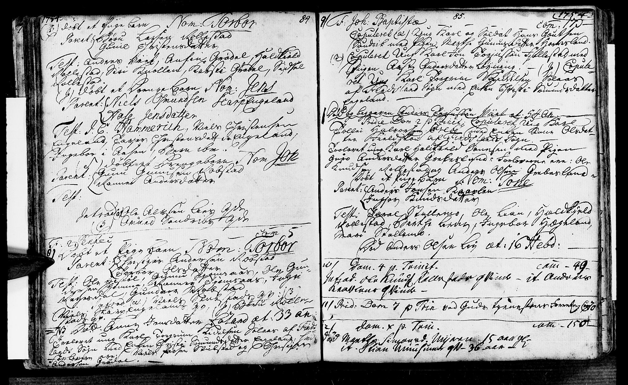 Vennesla sokneprestkontor, SAK/1111-0045/Fa/Fac/L0001: Parish register (official) no. A 1, 1743-1784, p. 84-85