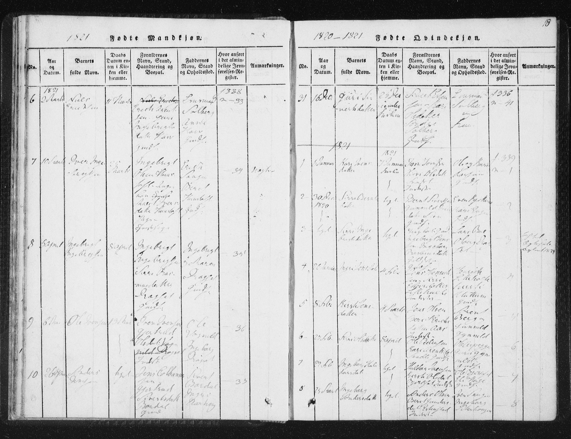 Ministerialprotokoller, klokkerbøker og fødselsregistre - Sør-Trøndelag, SAT/A-1456/689/L1037: Parish register (official) no. 689A02, 1816-1842, p. 18