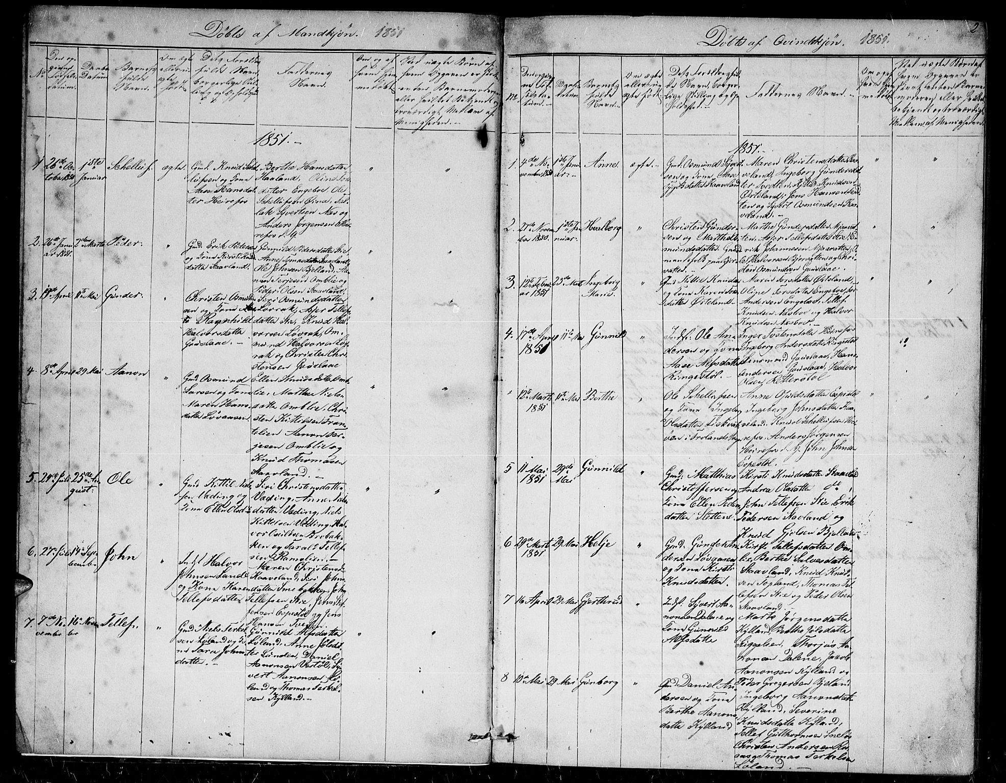 Herefoss sokneprestkontor, SAK/1111-0019/F/Fb/Fba/L0001: Parish register (copy) no. B 1, 1851-1868, p. 2