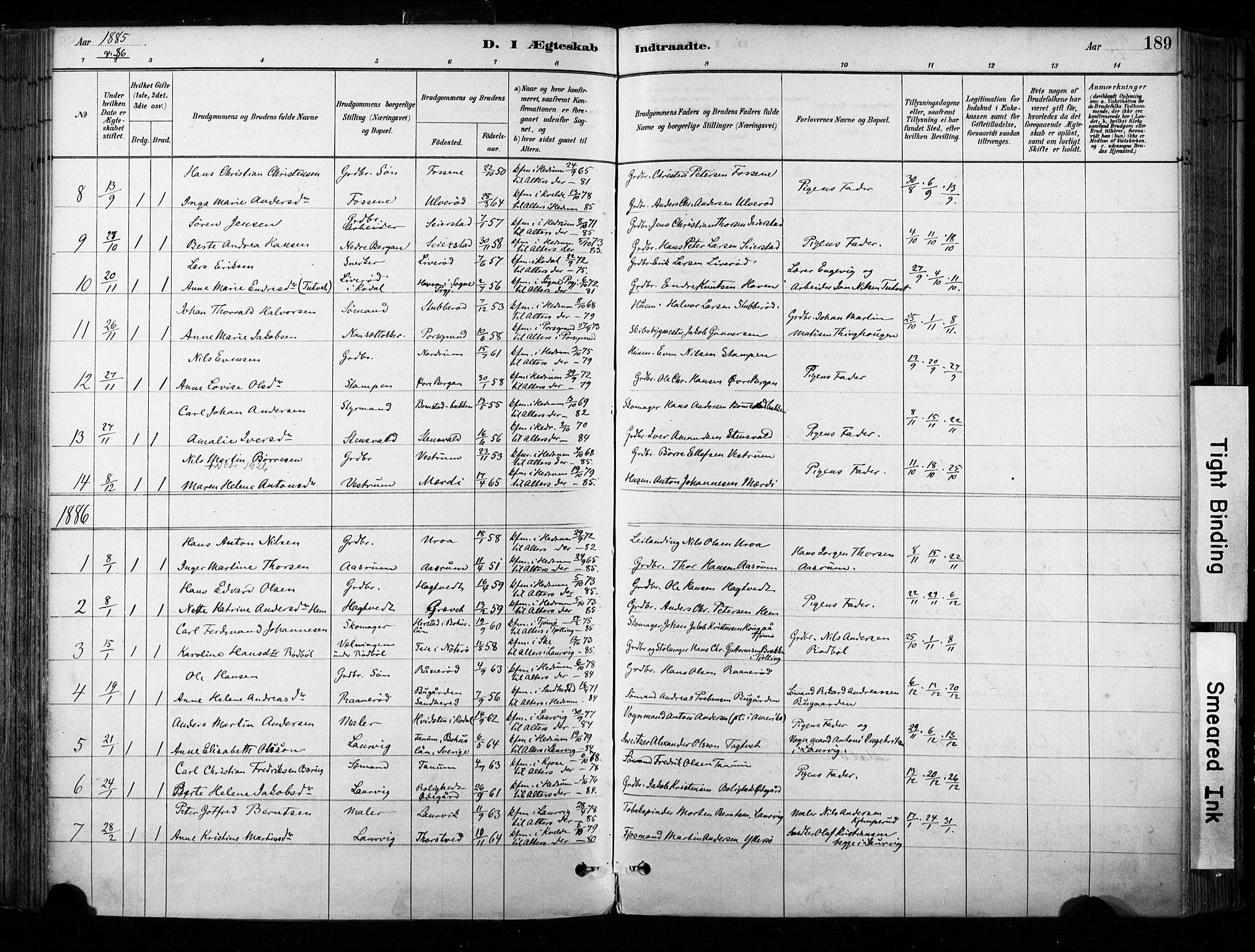 Hedrum kirkebøker, SAKO/A-344/F/Fa/L0009: Parish register (official) no. I 9, 1881-1903, p. 189