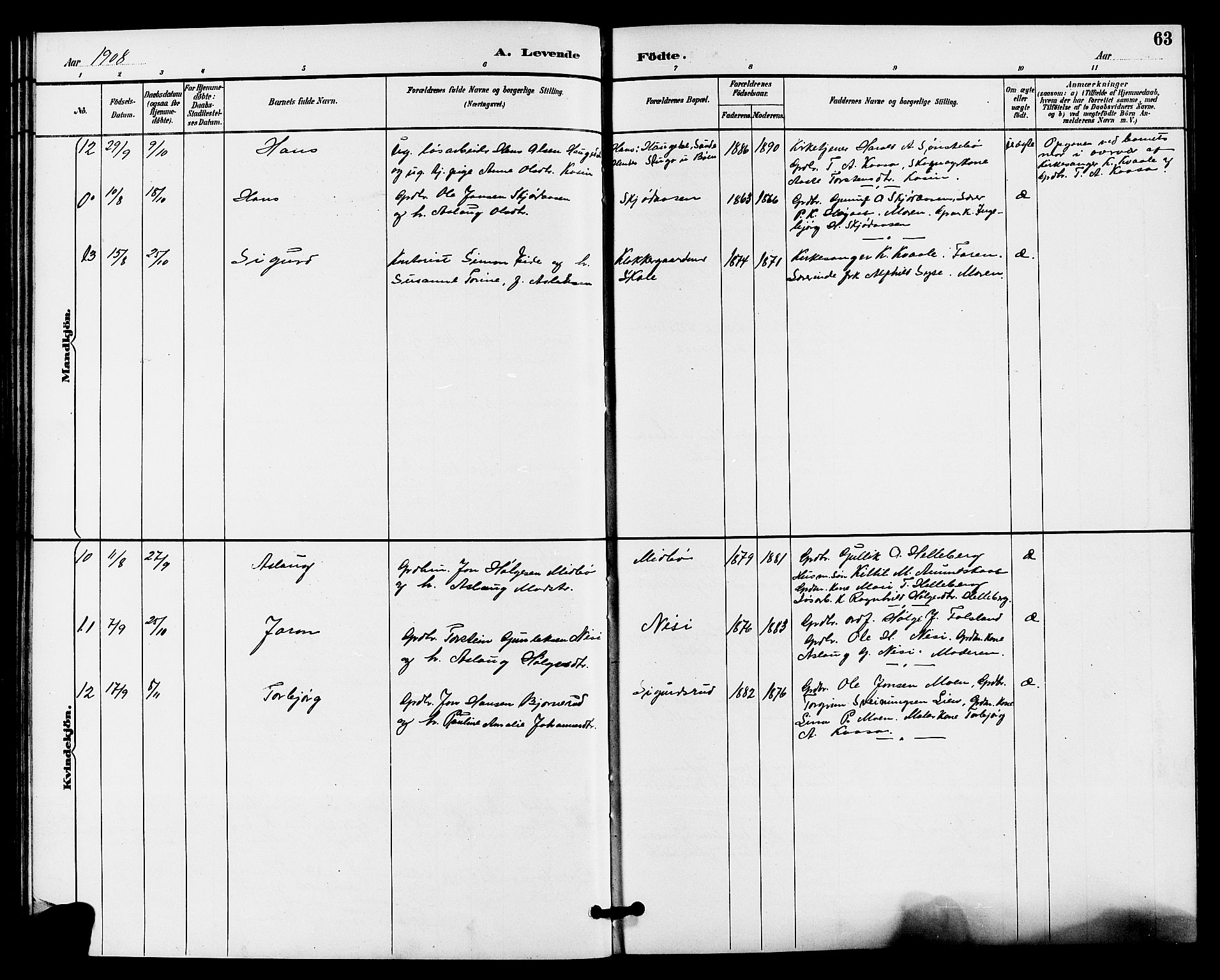 Gransherad kirkebøker, SAKO/A-267/G/Ga/L0003: Parish register (copy) no. I 3, 1887-1915, p. 63