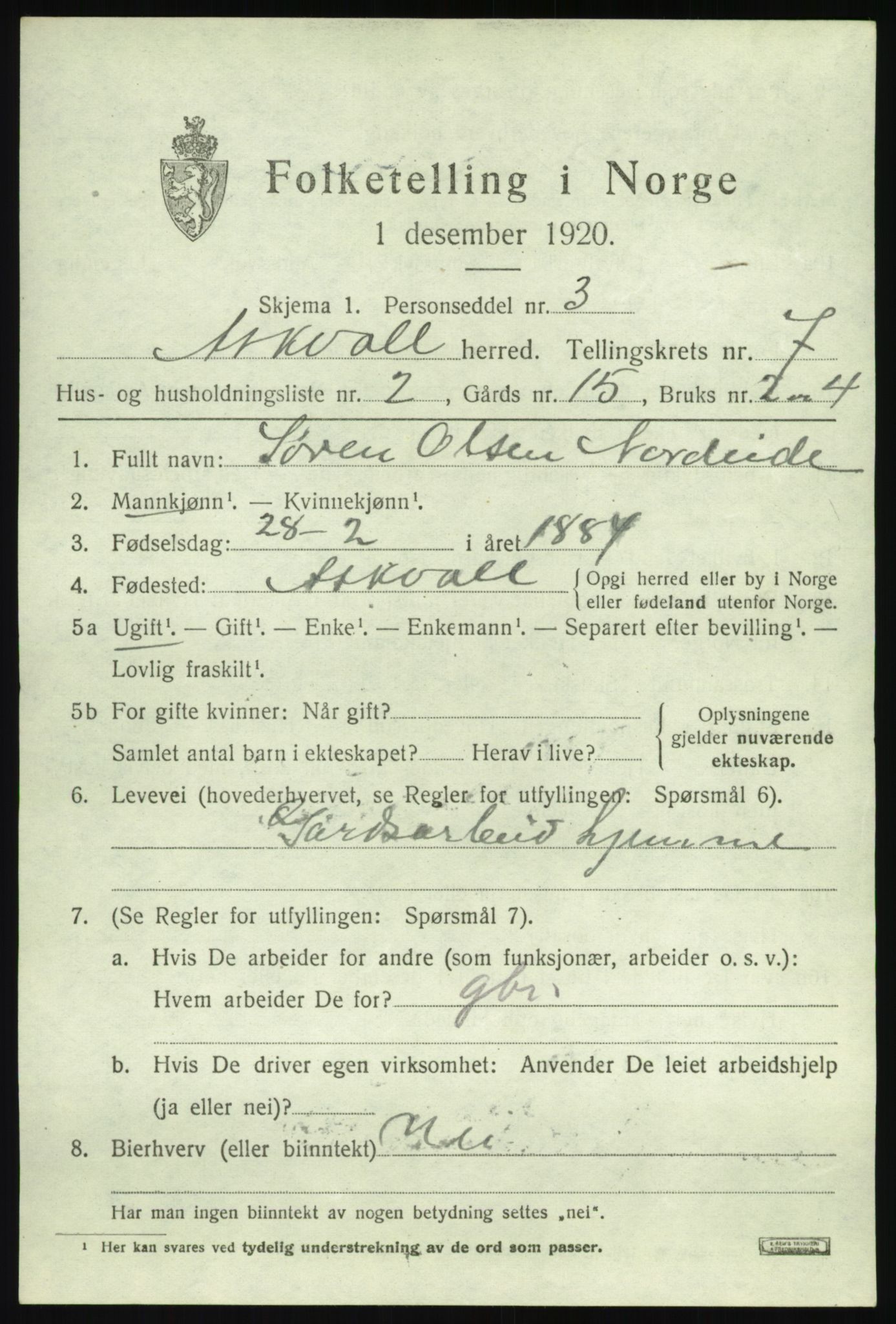 SAB, 1920 census for Askvoll, 1920, p. 3276