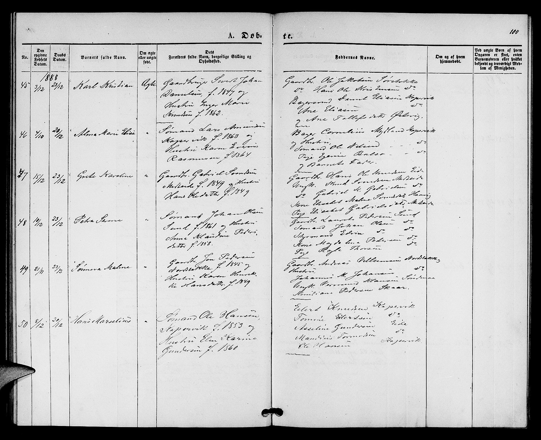 Kopervik sokneprestkontor, AV/SAST-A-101850/H/Ha/Hab/L0001: Parish register (copy) no. B 1, 1877-1891, p. 100