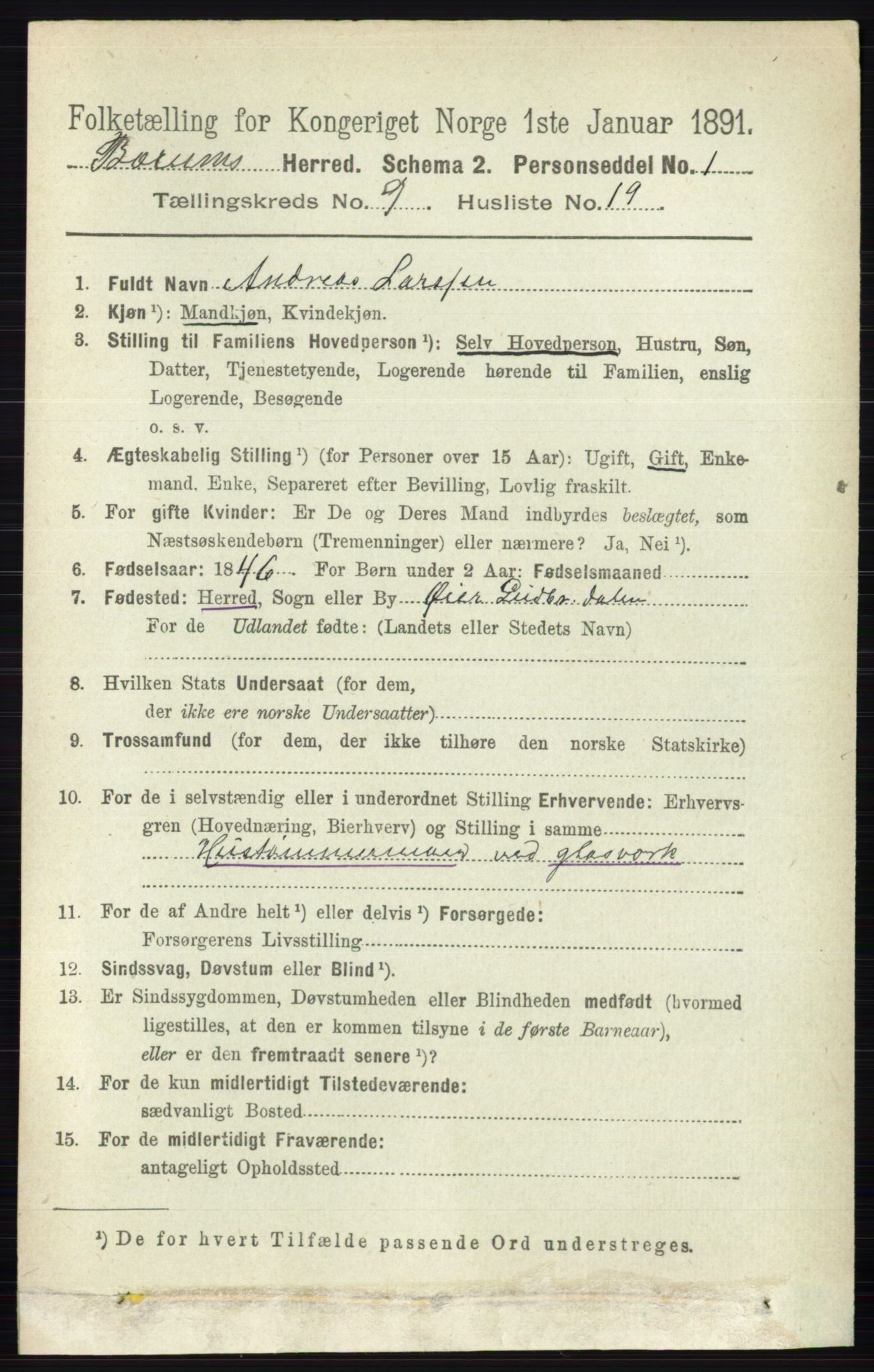 RA, 1891 census for 0219 Bærum, 1891, p. 5280