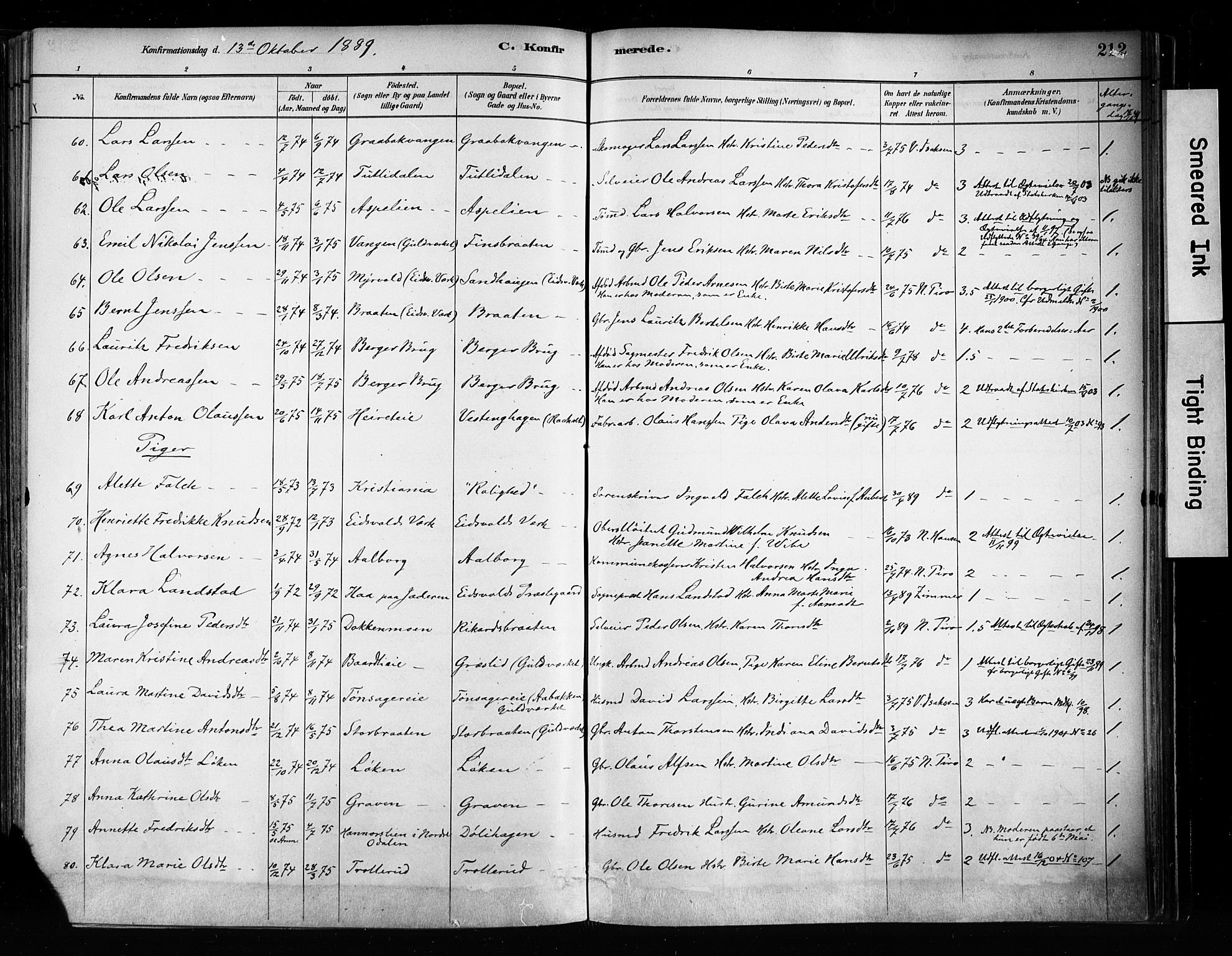 Eidsvoll prestekontor Kirkebøker, AV/SAO-A-10888/F/Fa/L0002: Parish register (official) no. I 2, 1882-1895, p. 212