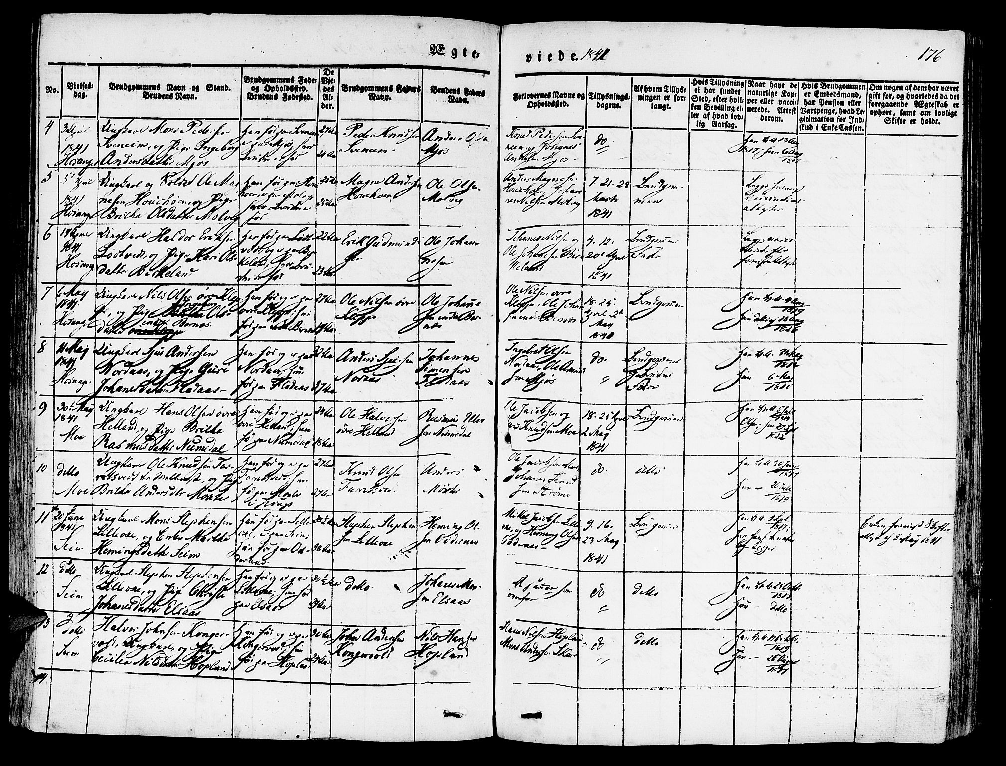Hosanger sokneprestembete, SAB/A-75801/H/Haa: Parish register (official) no. A 7, 1835-1848, p. 176