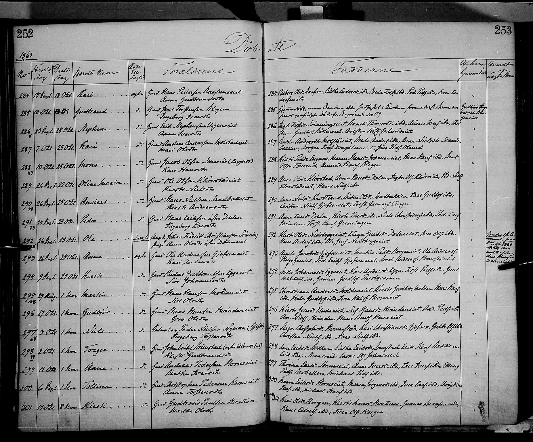 Gran prestekontor, AV/SAH-PREST-112/H/Ha/Haa/L0012: Parish register (official) no. 12, 1856-1874, p. 252-253