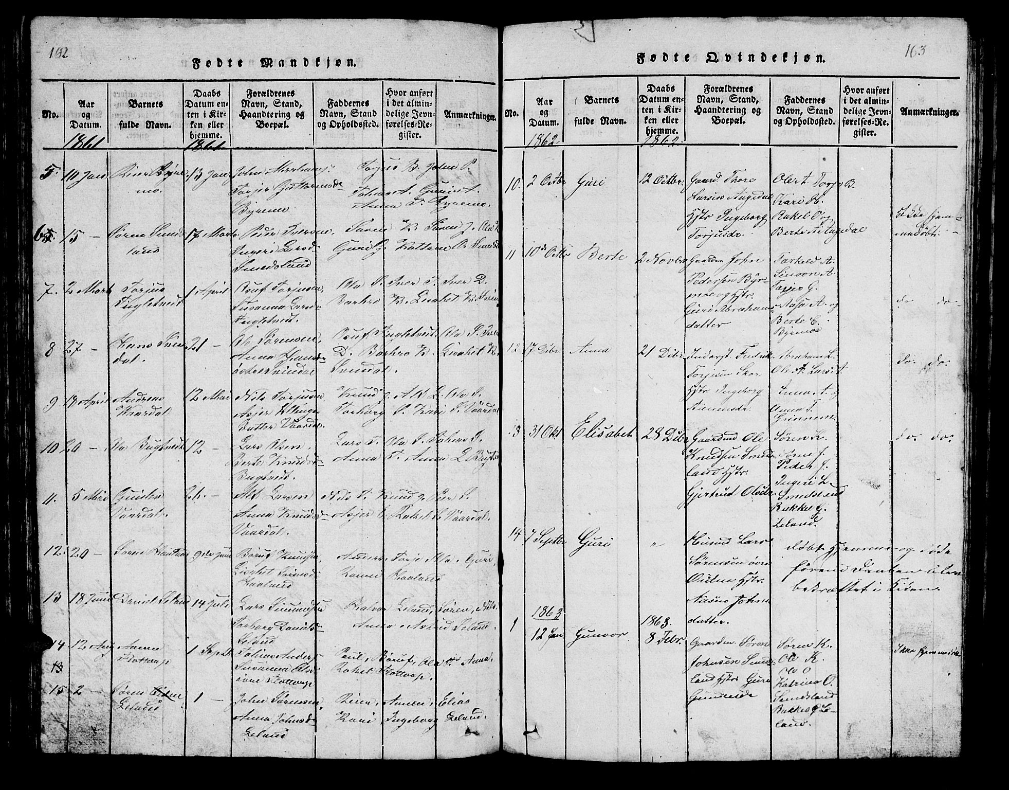 Bjelland sokneprestkontor, SAK/1111-0005/F/Fb/Fbc/L0001: Parish register (copy) no. B 1, 1815-1870, p. 162-163