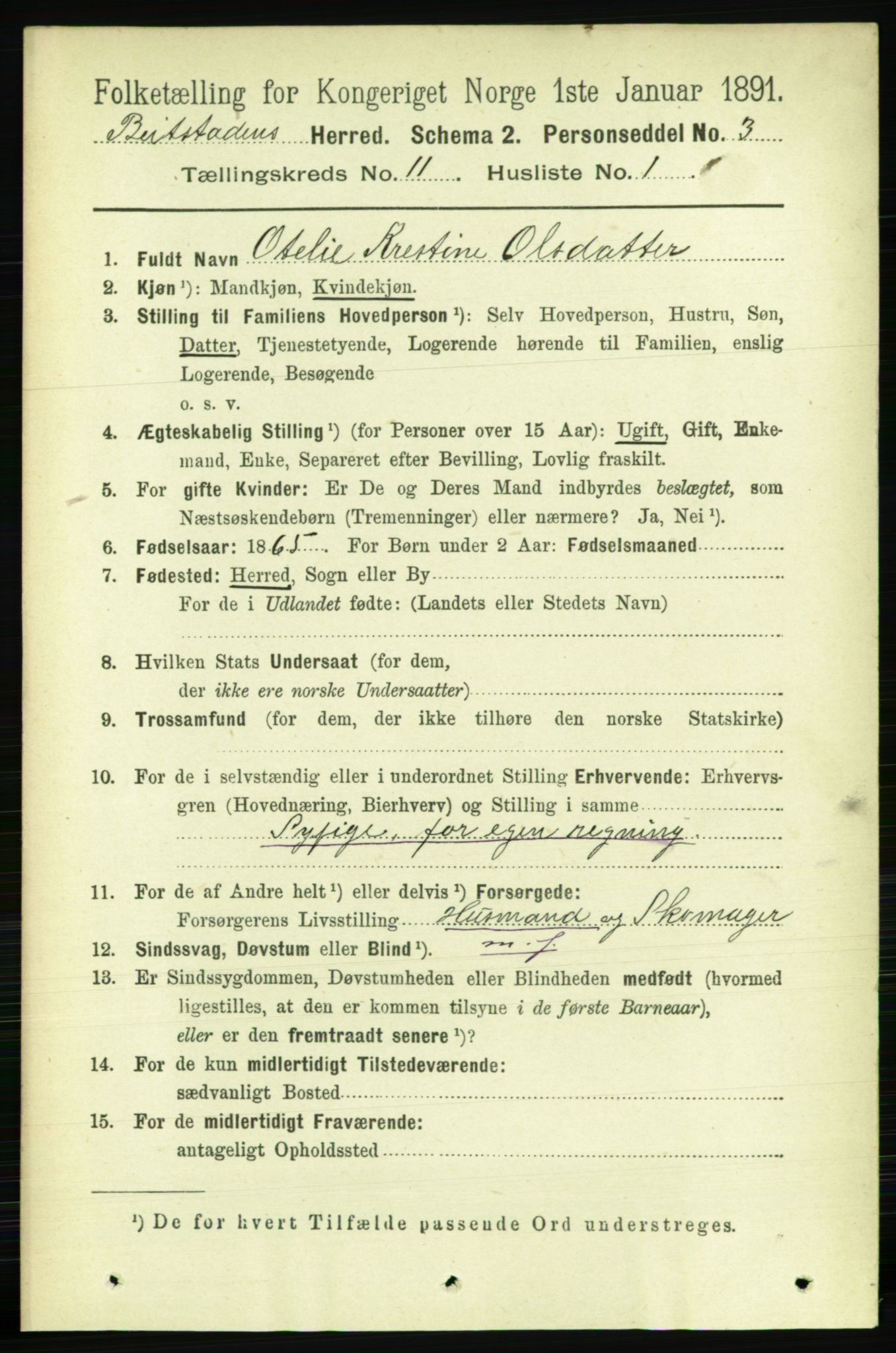 RA, 1891 census for 1727 Beitstad, 1891, p. 3046