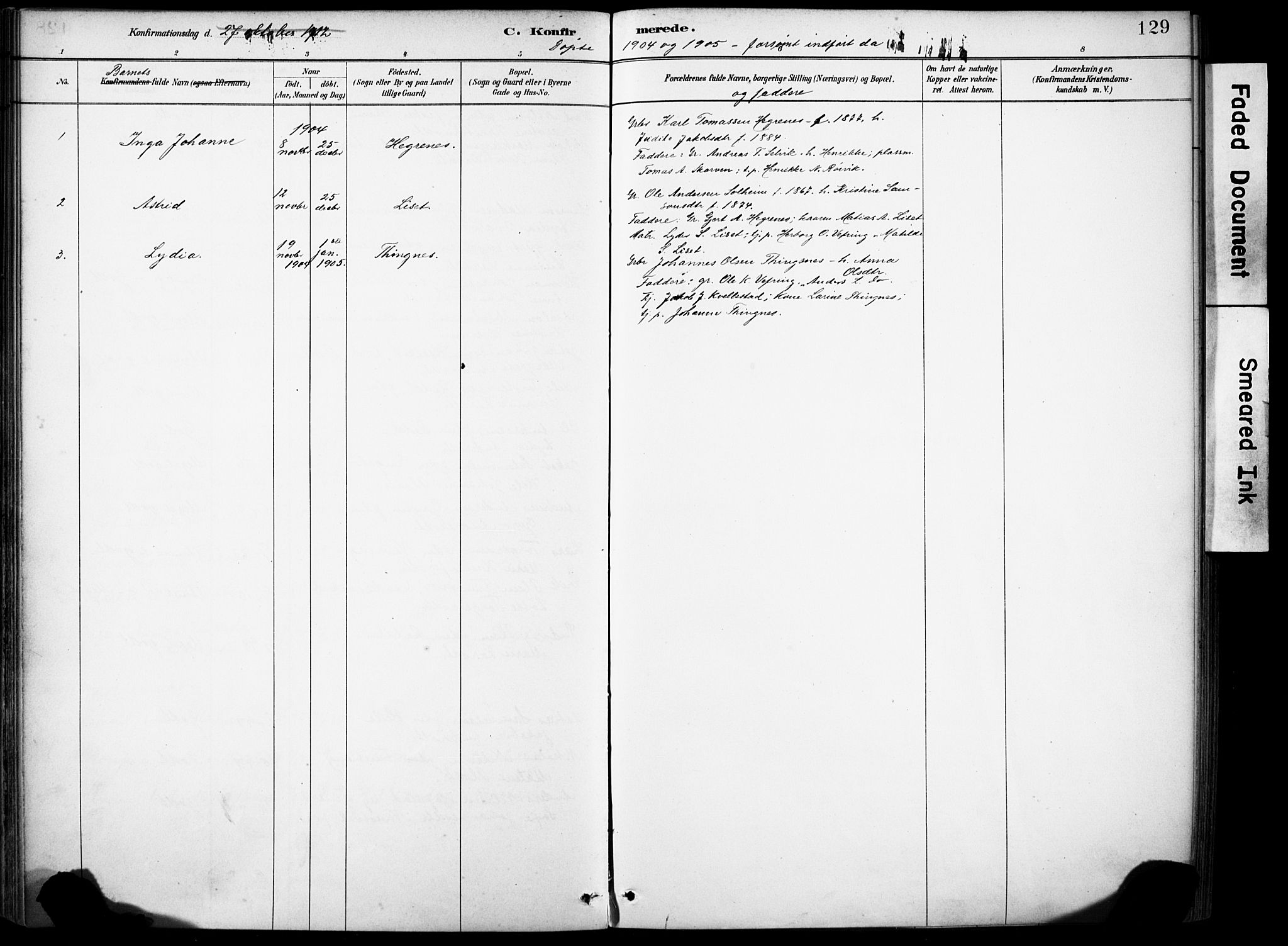 Førde sokneprestembete, AV/SAB-A-79901/H/Haa/Haae/L0001: Parish register (official) no. E 1, 1881-1911, p. 129