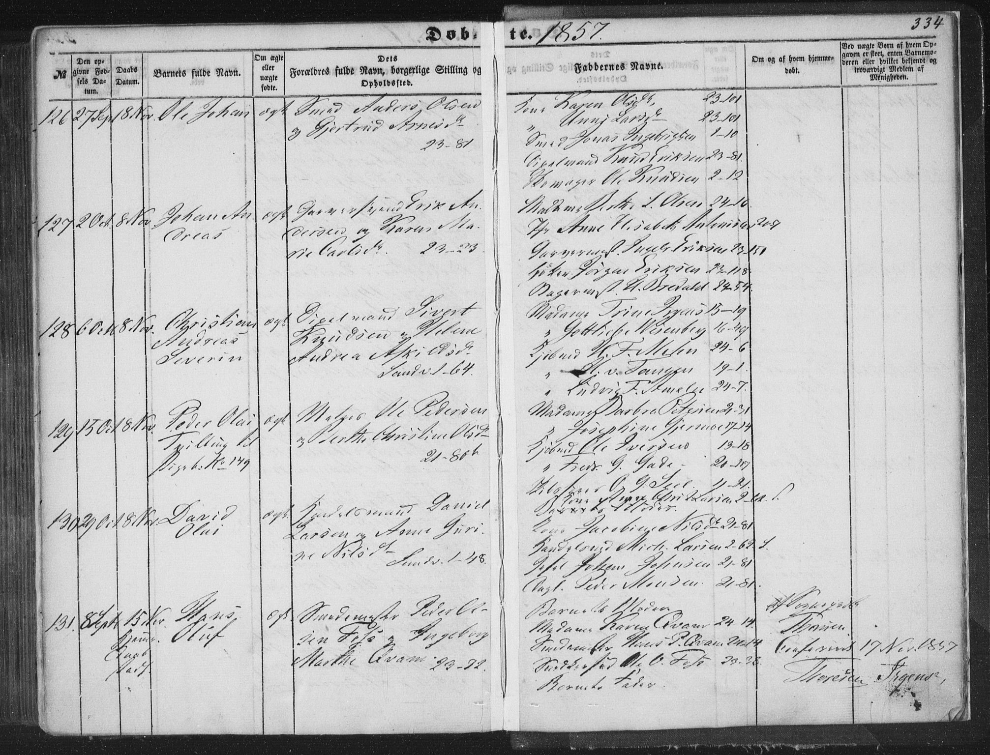 Korskirken sokneprestembete, AV/SAB-A-76101/H/Haa/L0017: Parish register (official) no. B 3, 1851-1857, p. 334