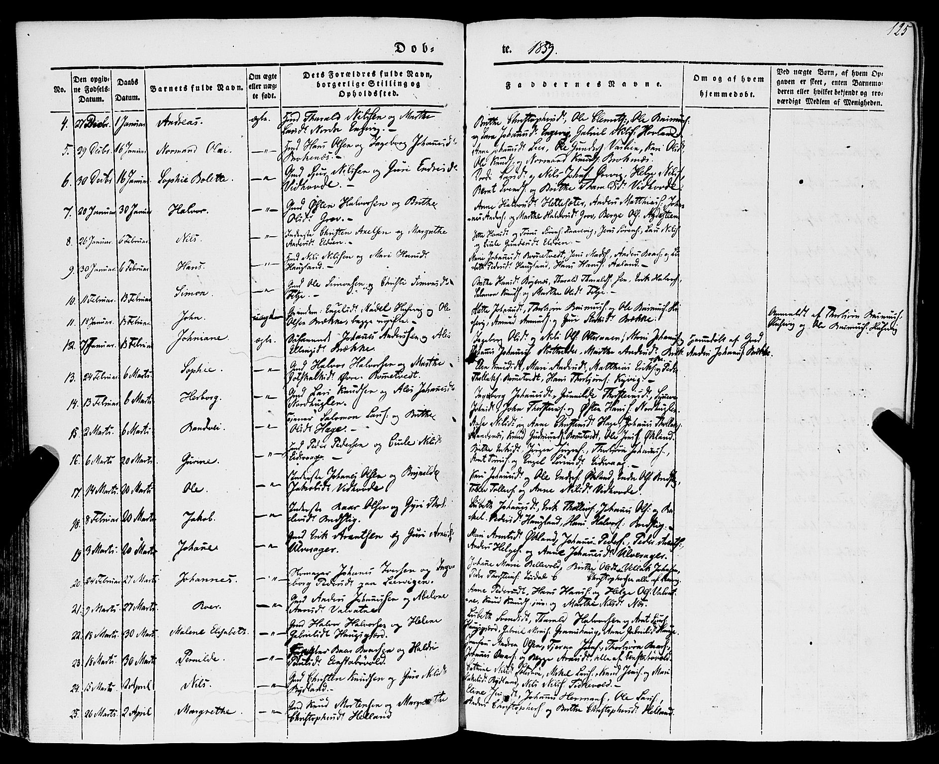 Stord sokneprestembete, SAB/A-78201/H/Haa: Parish register (official) no. A 7, 1841-1861, p. 125