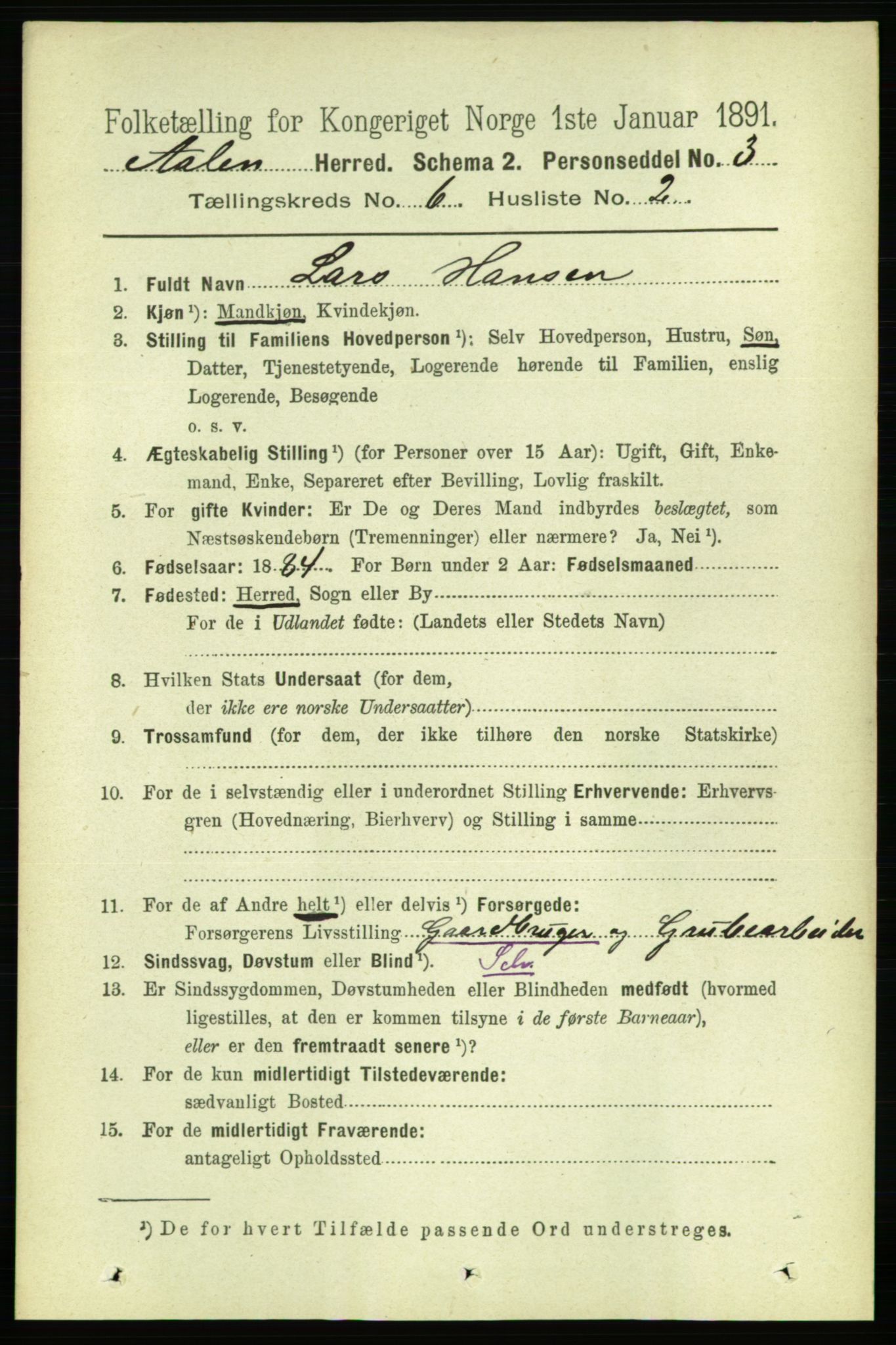 RA, 1891 census for 1644 Ålen, 1891, p. 1925