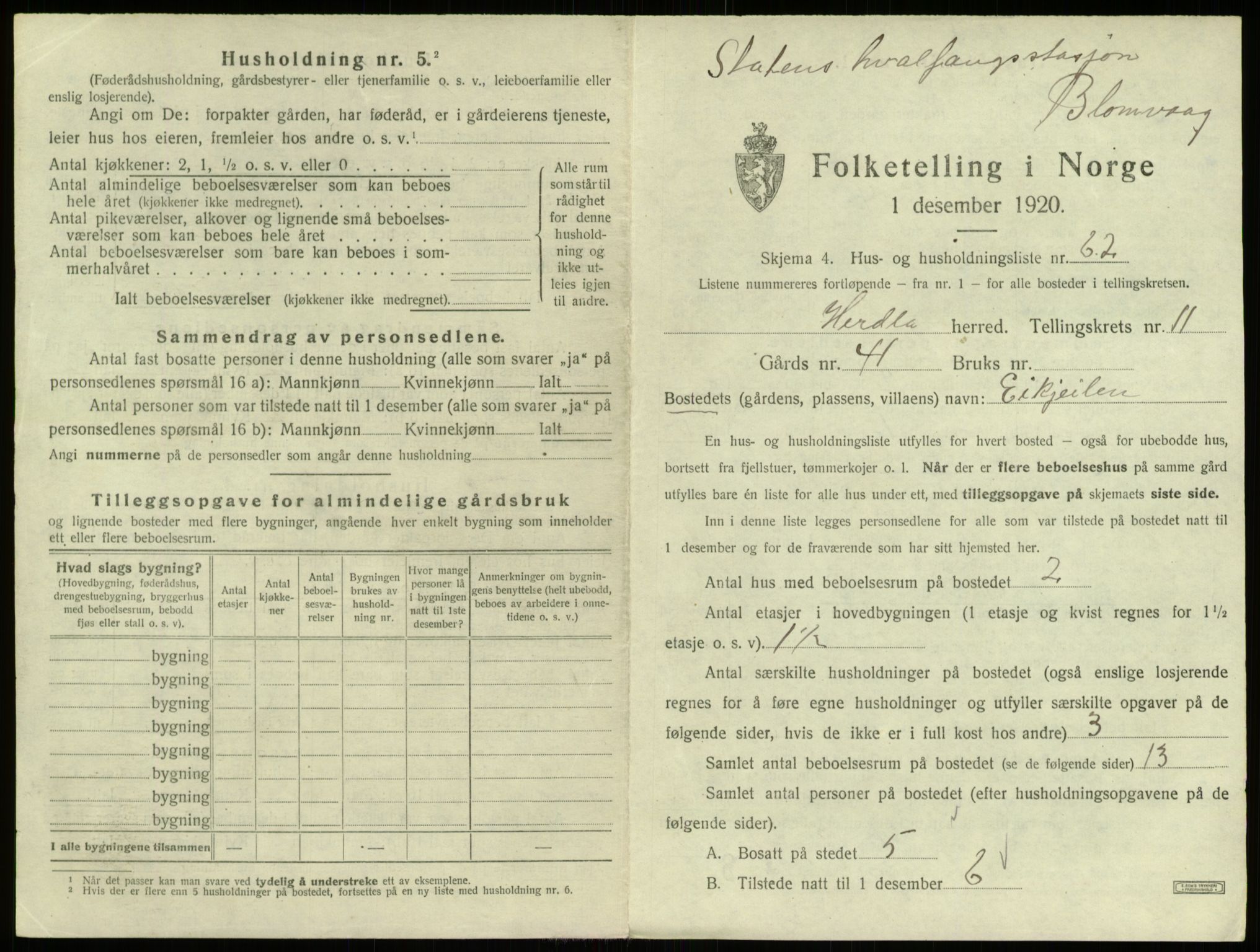 SAB, 1920 census for Herdla, 1920, p. 1090