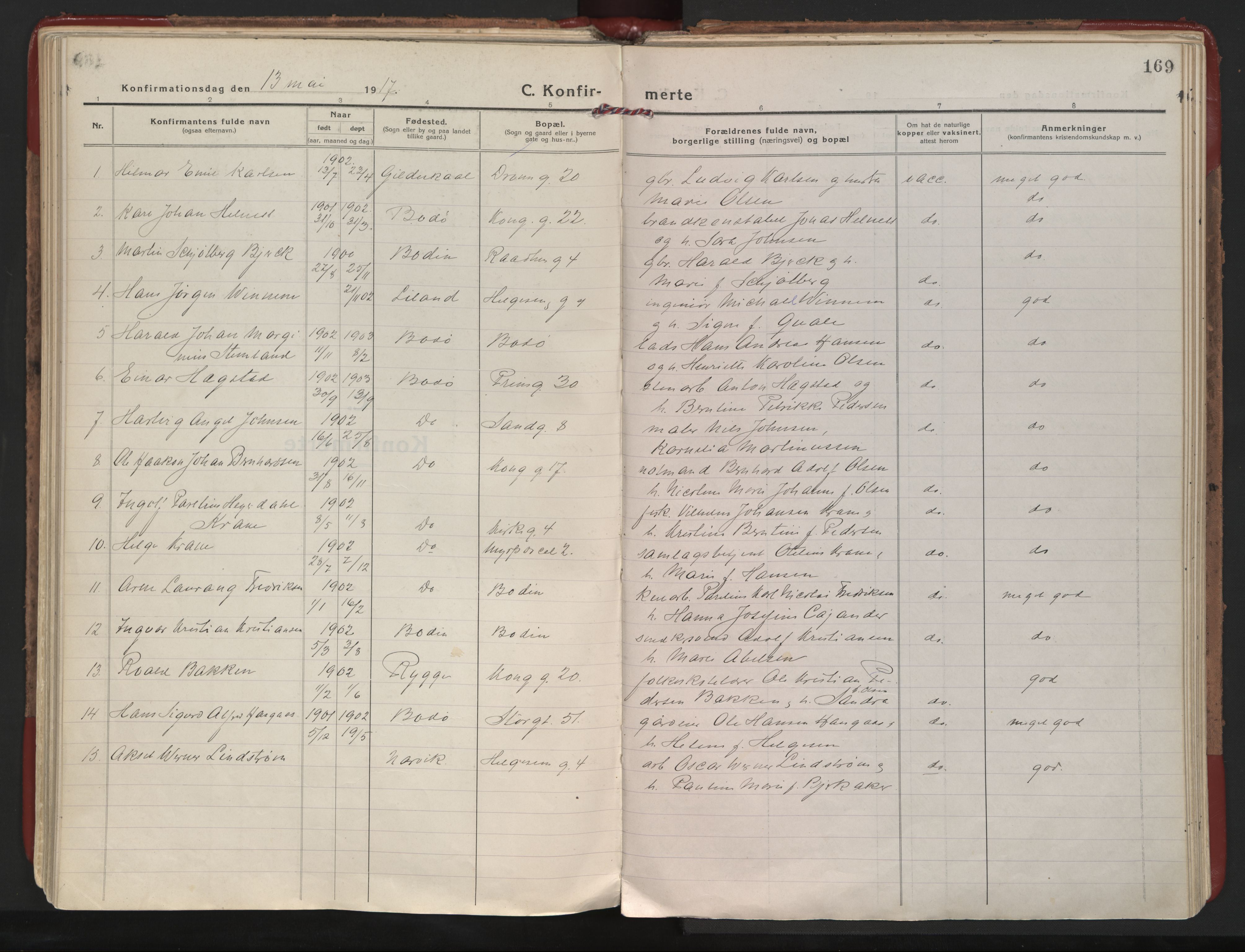 Ministerialprotokoller, klokkerbøker og fødselsregistre - Nordland, SAT/A-1459/801/L0017: Parish register (official) no. 801A17, 1917-1930, p. 169